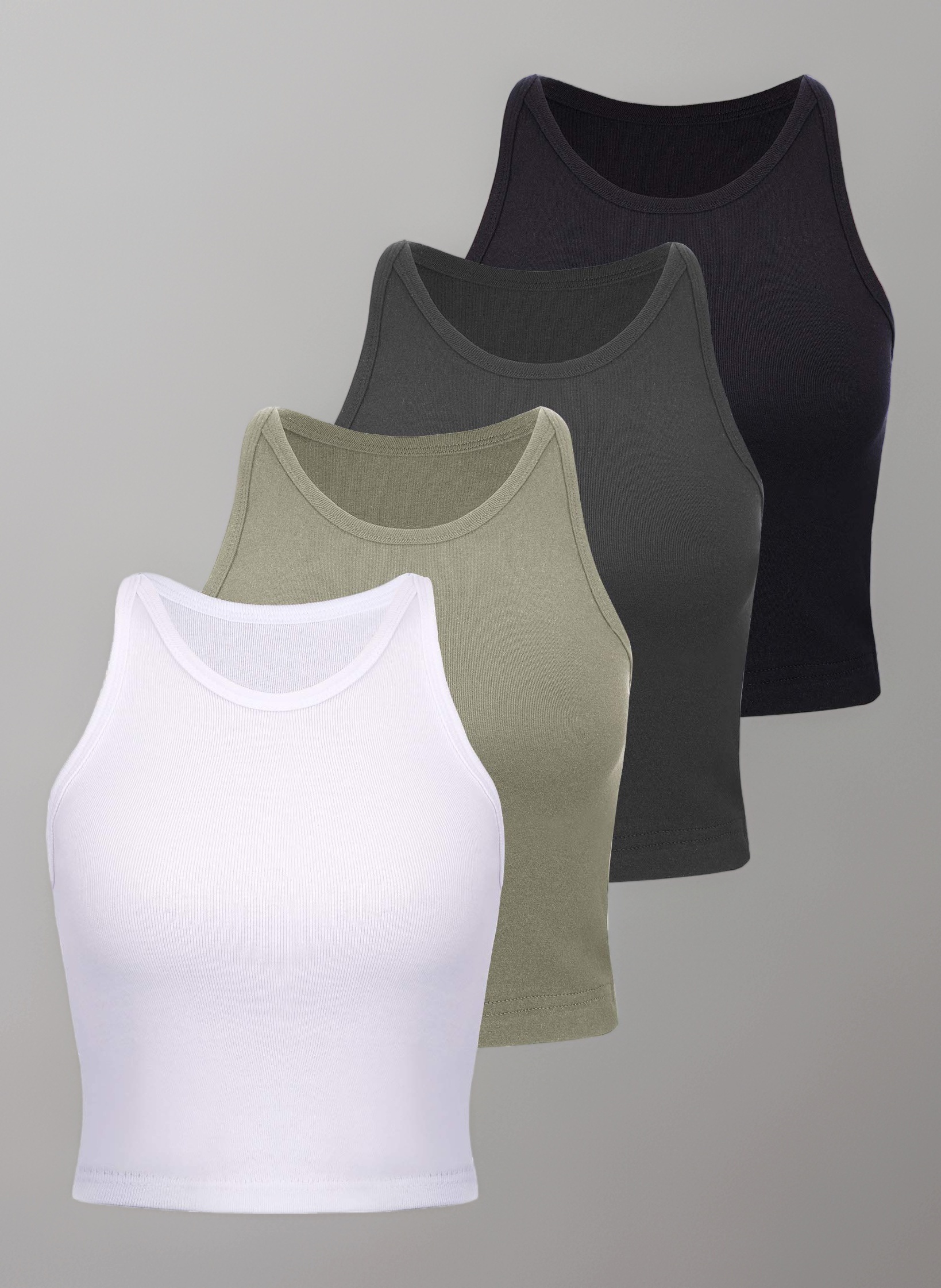 4 Basic Sleeveless Racerback Crop Tops Cotton Sport Tops for Women & Girls Daily Wearing