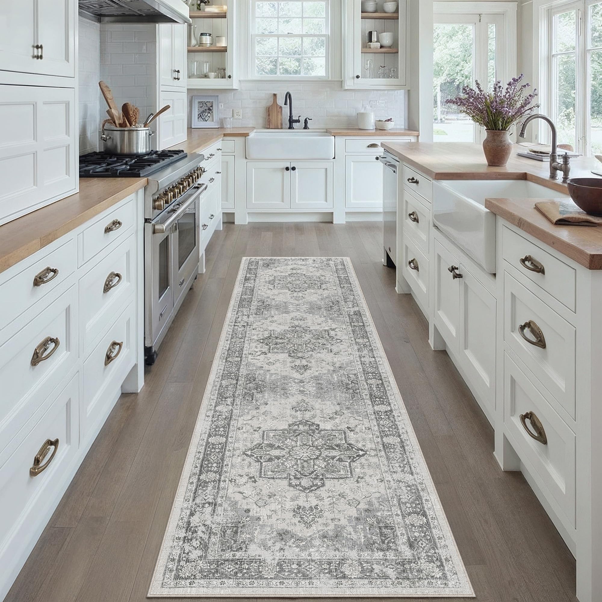 PureCozy Vintage Hallway Runner Rug 60x240cm Grey Runners — image 1