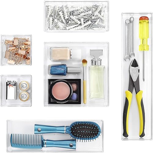 Whitmor Clear-Set incluye 6 organizadores de cajones modulares individuales, juego de 6
