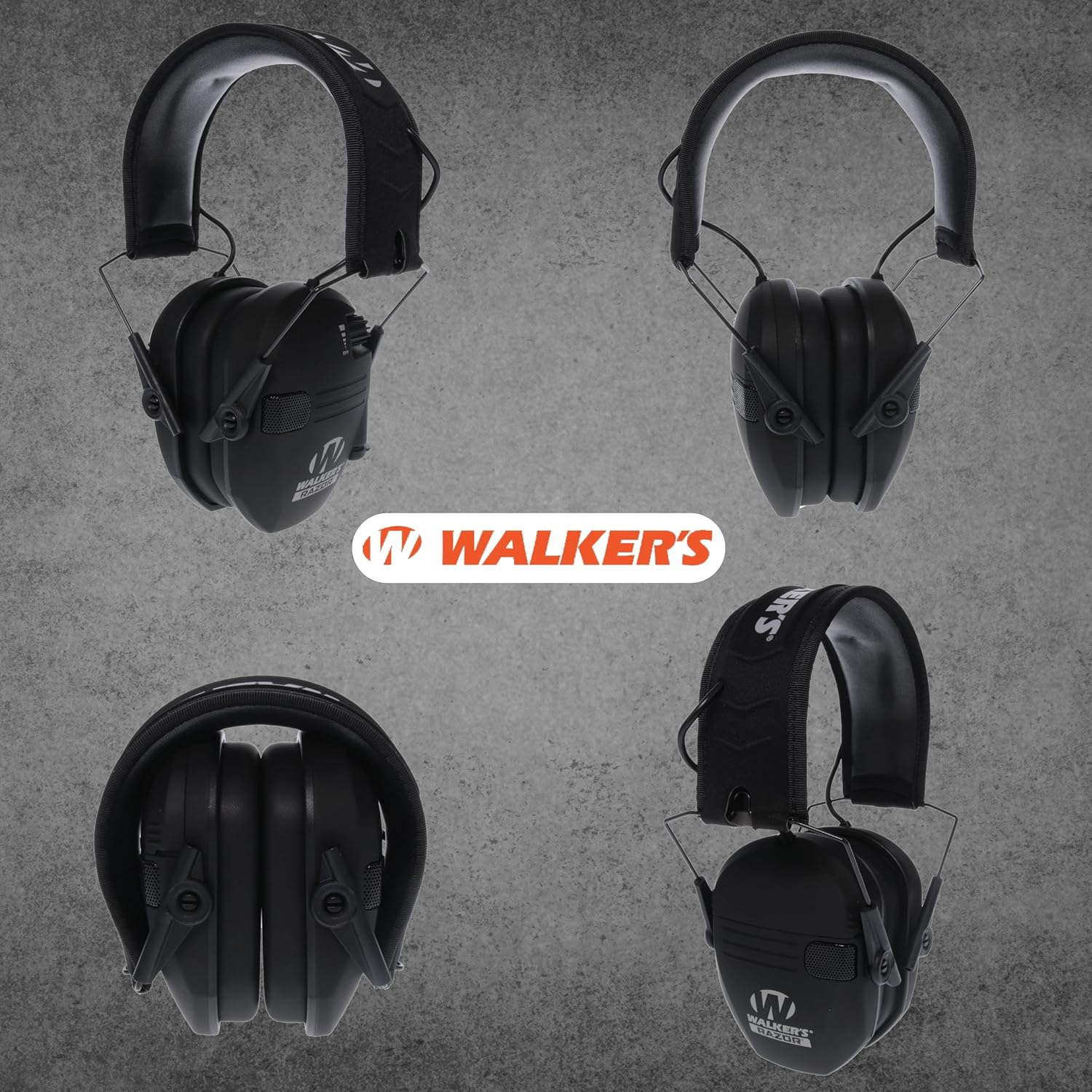 Walker's Razor Slim Ultra Low Profile Compact Design Adjustable Hearing Protection Electronic Earmuffs - Black Bundle With WALKER'S Razor Walkie Talkie Attachment - 22 Channels 3 Miles Range (2 Pack)