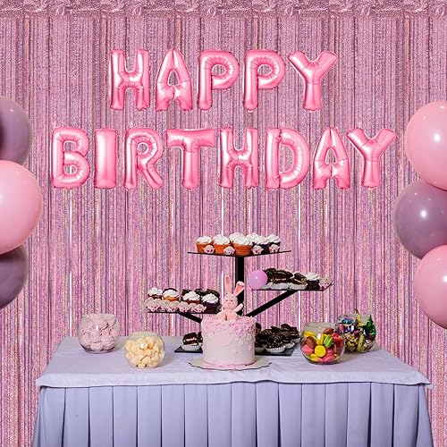 Miniatura 6 de Paquete de 2 cortinas de flecos de papel de aluminio de oropel de 3.3 x 8.2 pies, actualizadas, cortinas de fondo metálicas con purpurina rosa para