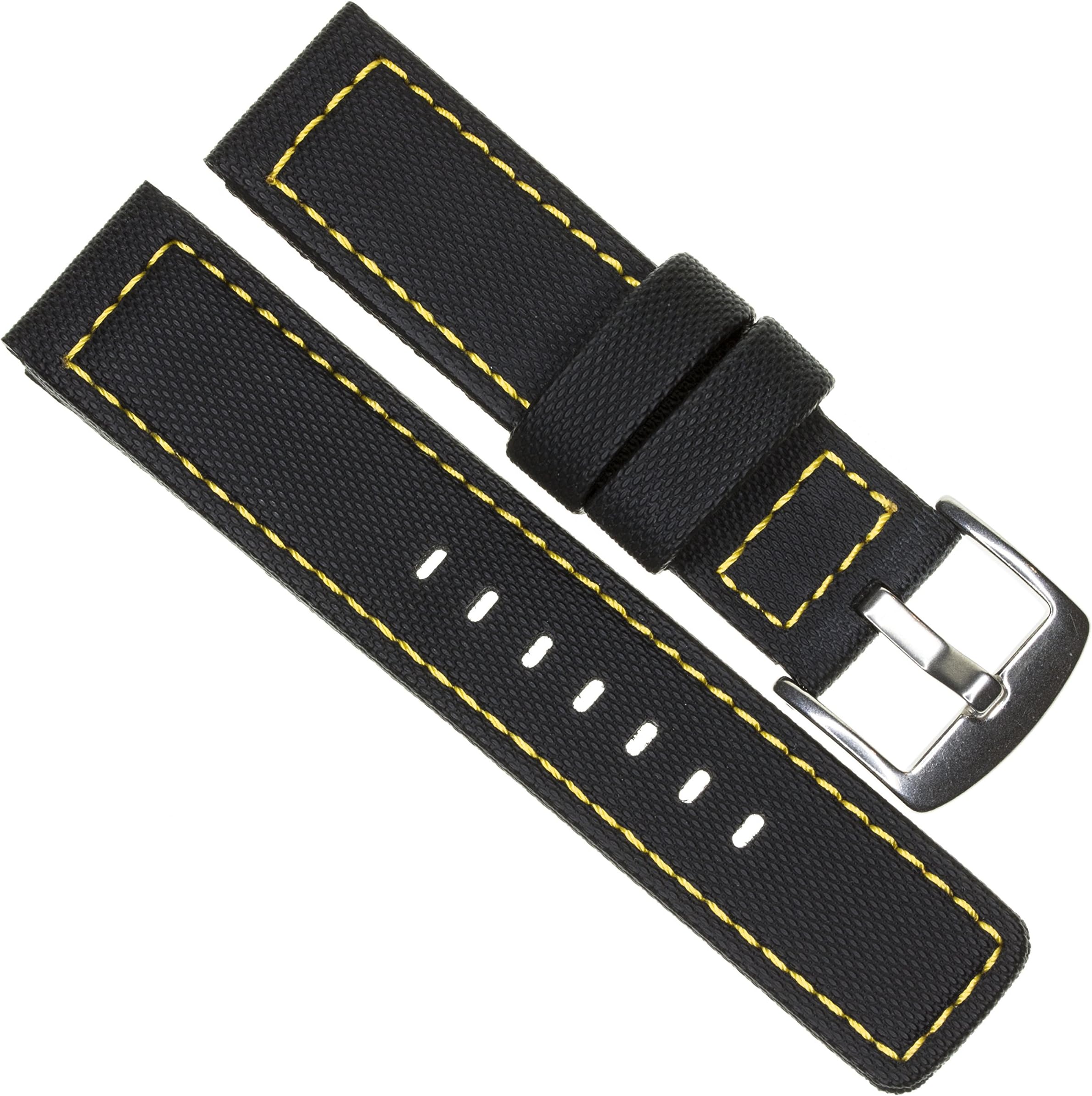 20mm MARATAC Elite Series Black PVC Rubber Strap Diver Watch Band Yellow Stitch Kevlar XL Large X1