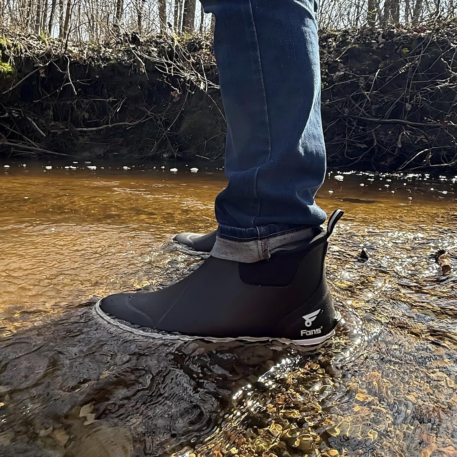 8 Fans Men’s Waterproof Deck Boots – Rubber Ankle Rain Boots, Non-Slip Fishing & Boating Shoes, Outdoor Work Boots, Size 7-14