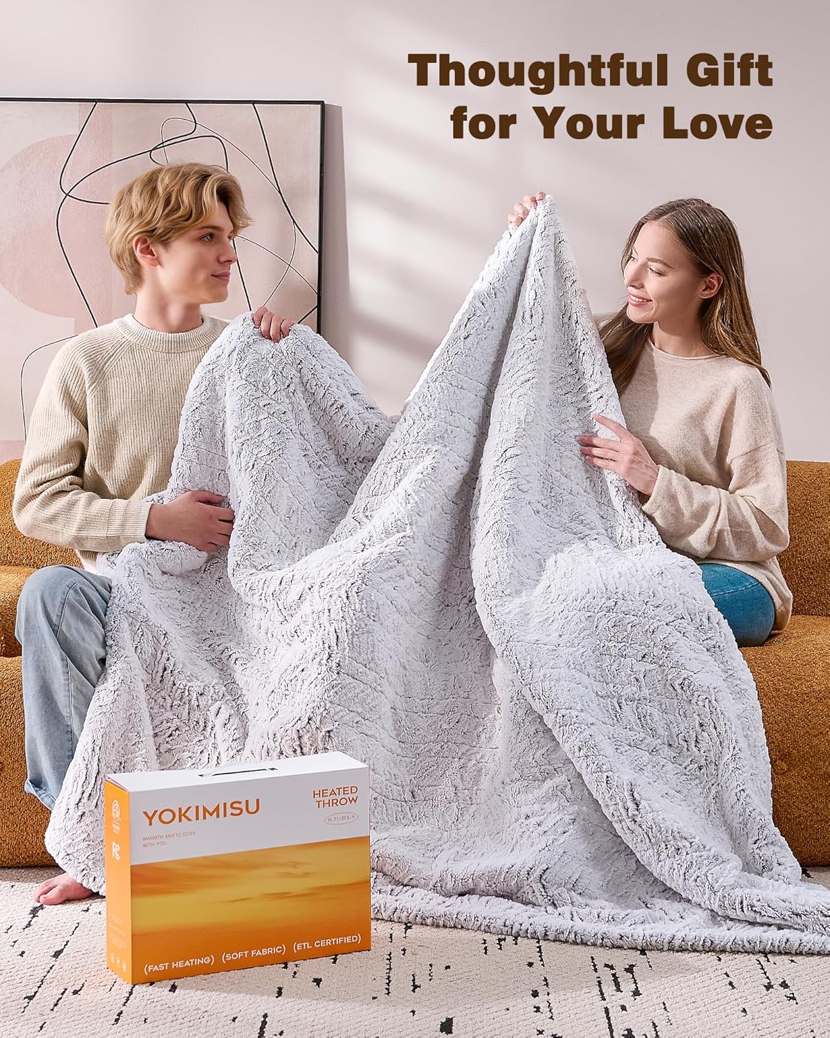 Electric Blanket Heated Twin 62"x84", Bed Blanket Clearance with 9 Heat Levels & 1-10H Timer, Silky Faux Fur, Fluffy Cozy Machine Washable Bedding, Gifts for Mom Dad (Brushed White)