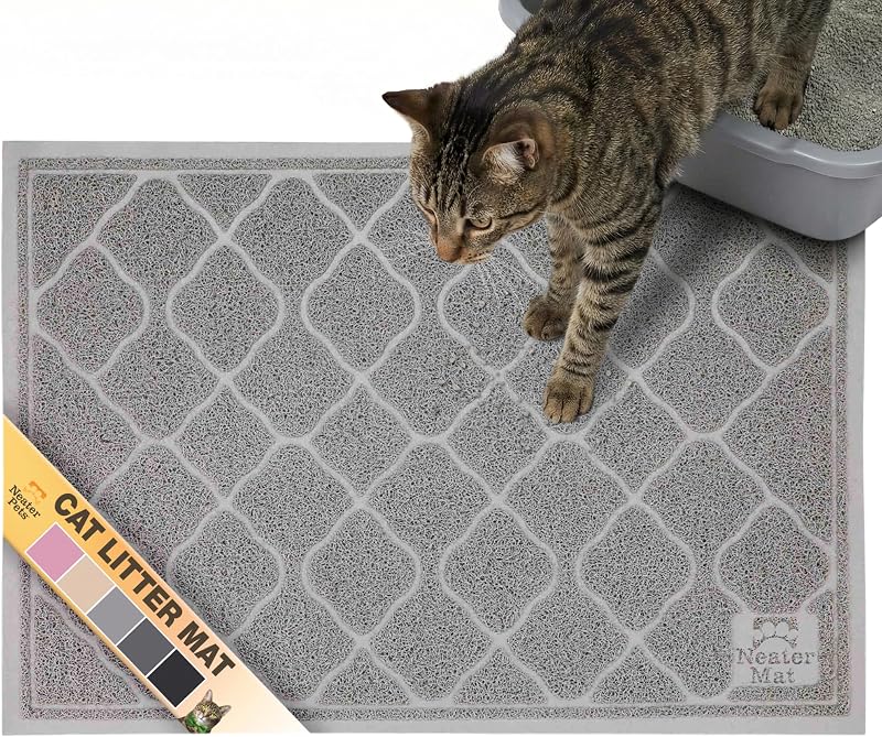Tapete para Caixa de Areia de Gatos Neater Mat em PVC com Base Antiderrapante Cinza