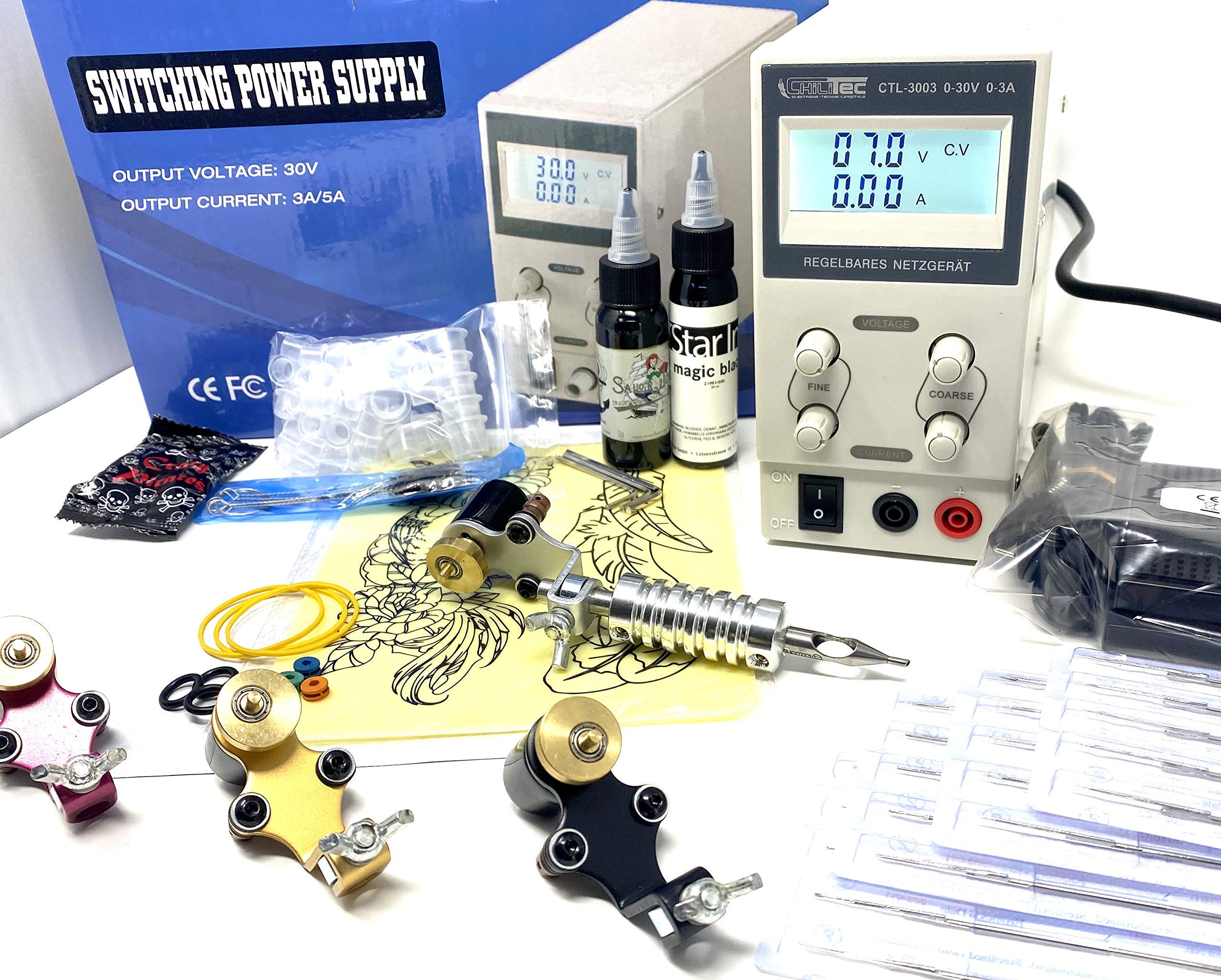 TATTOO KOMPLETTSET IG-S20 mit Rotary IG-R9 lightweight - INKgrafiX® Deutschland - SET vom PROFI - STUDIO + deutsche Farben