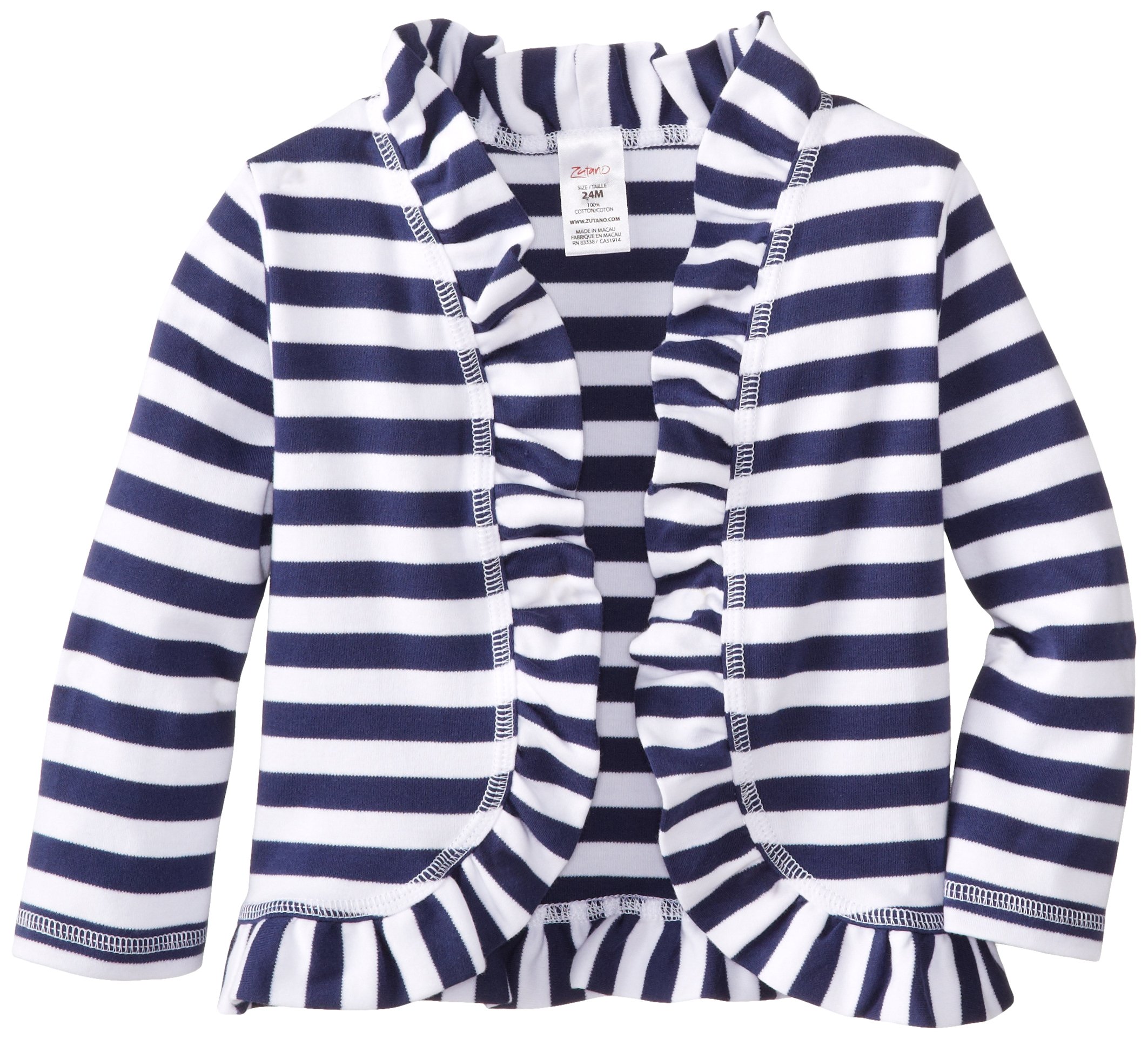 Zutano Baby Girls' Primary Stripe Ruffle Cardigan Sweater