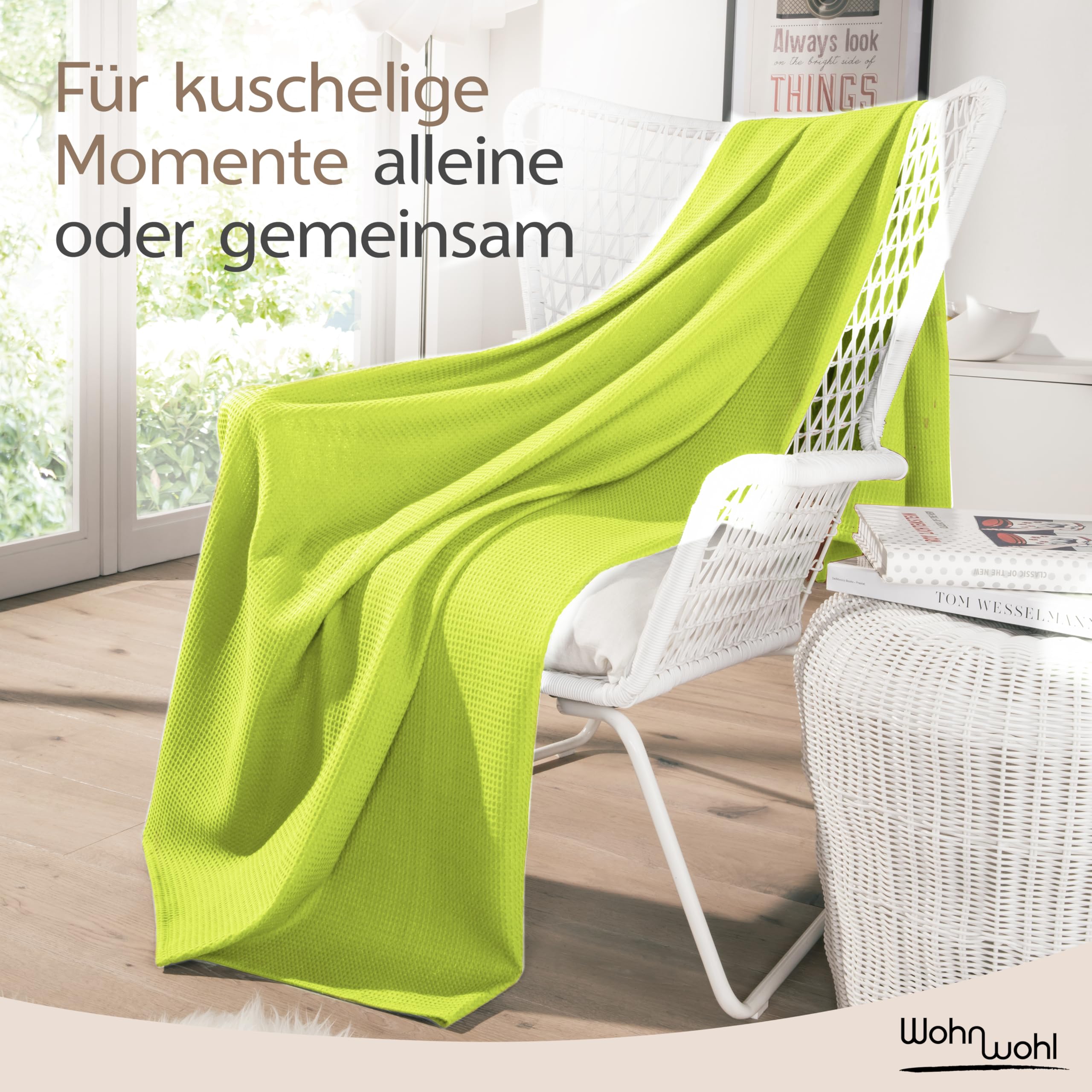 Wohnwohl Sprei van katoen, wafelpiqué, lichte zomerdeken van 100% katoen, luchtige plaid, veelzijdig inzetbaar, onderhoudsvriendelijk, 220 x 240 cm, kleur: wit