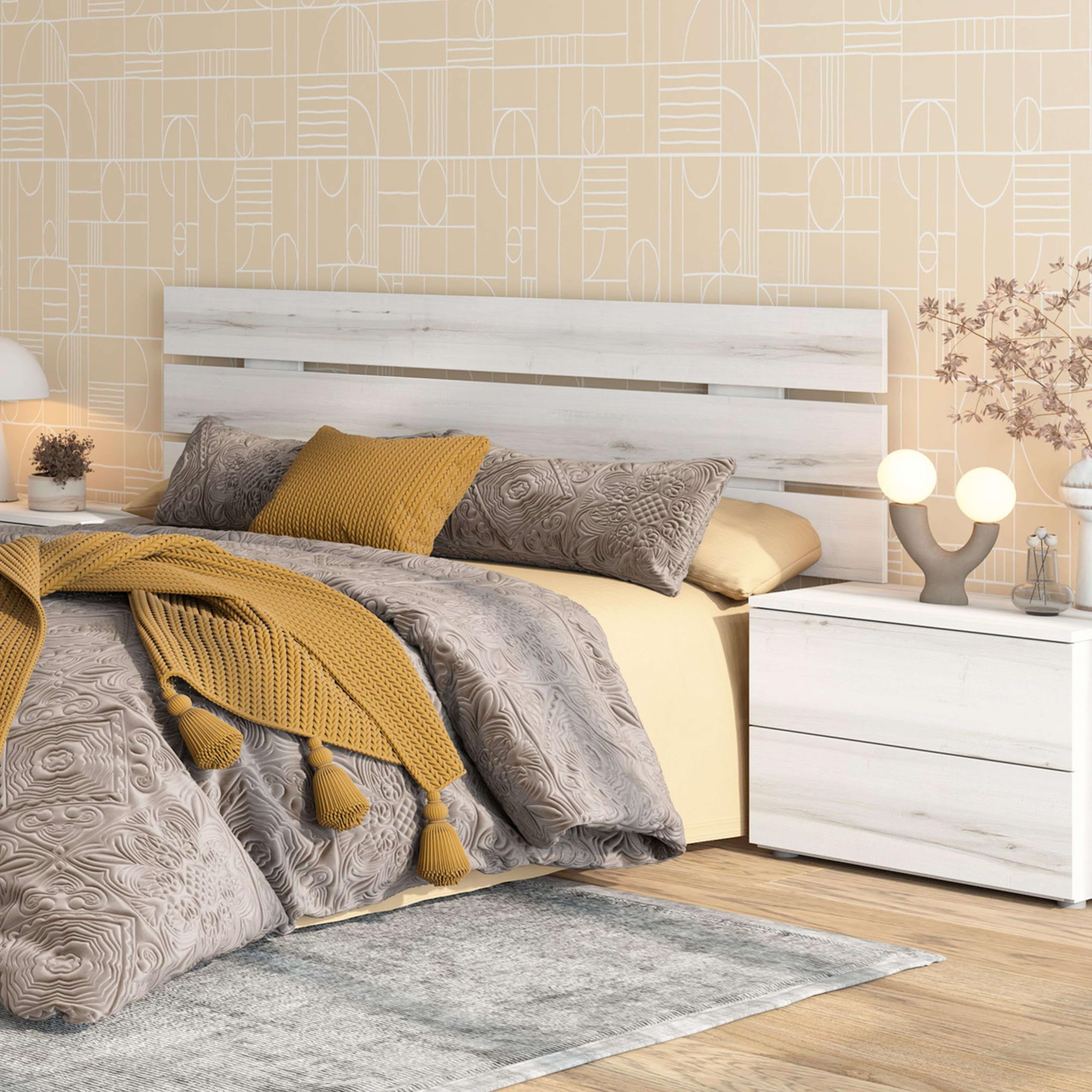 Cabecero para Somier 135 cm o 150 cm Cabezal Cama Matrimonio Moderno Lucca en Blanco Albo