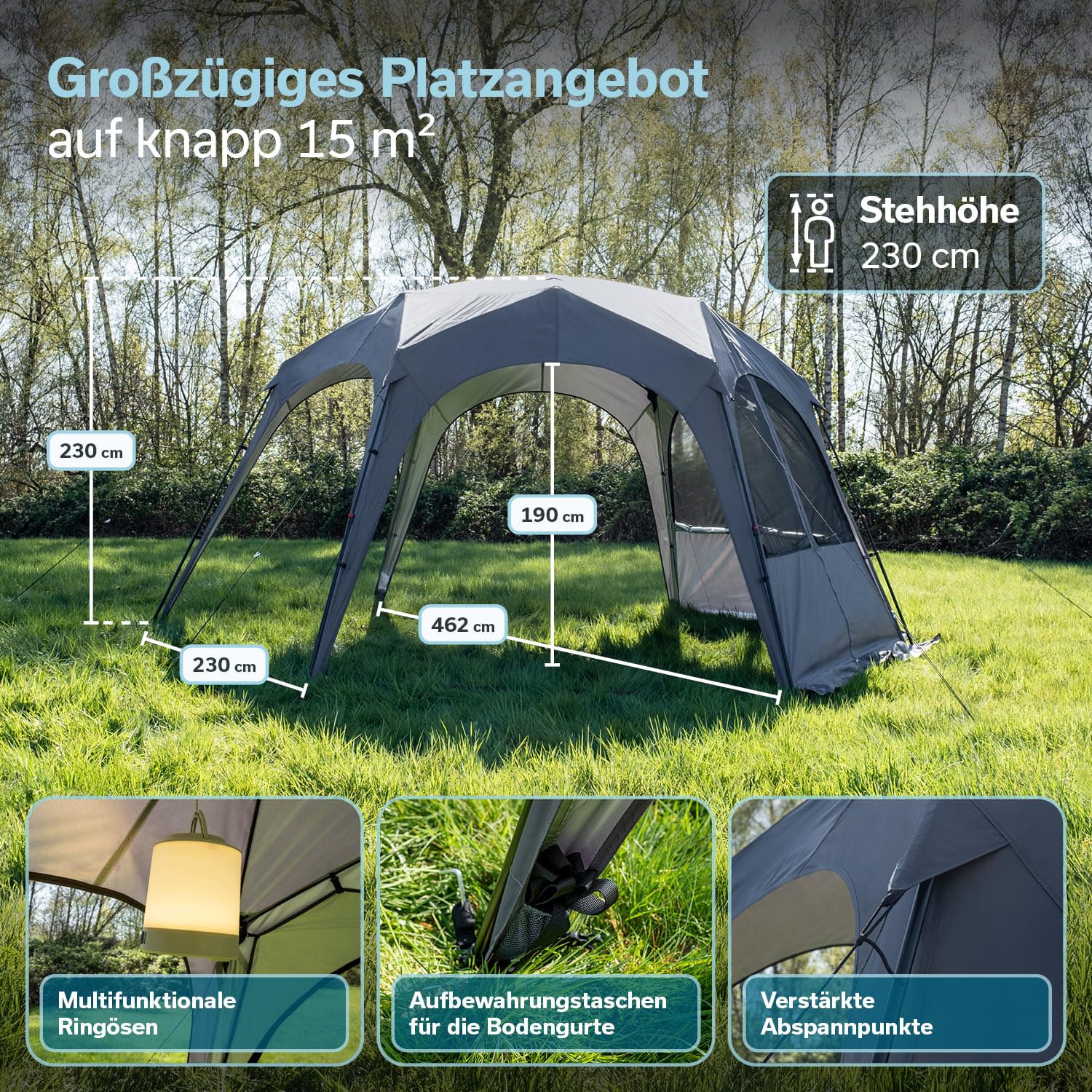 Skandika Pavillon Lundholm 462 Quick-Start | Outdoor Gartenpavillon, 2 Seitenwände, Quick-Up Gestänge, 230 cm Stehhöhe, Sonnenschutz UPF 80+, wetterfest | Partyzelt für Garten, Festival, Strand
