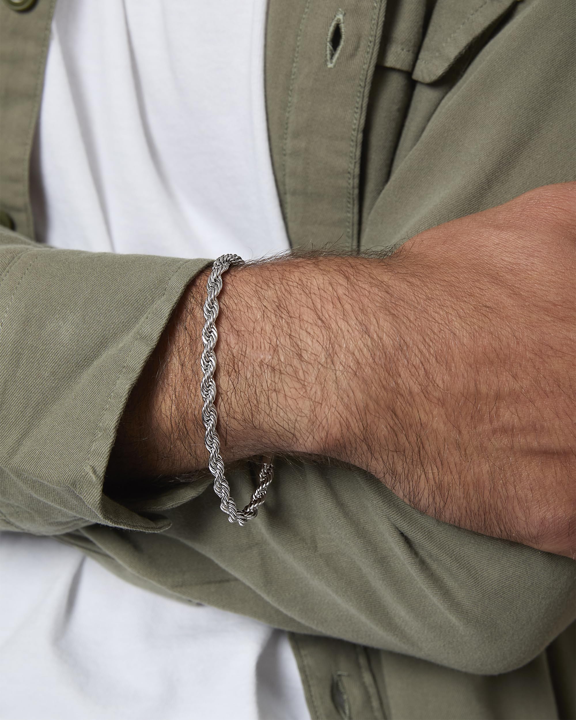 Lucky Brand Mens Rope Chain and Bracelet Set Stainless Steel, 22" Necklace and Bracelet Set