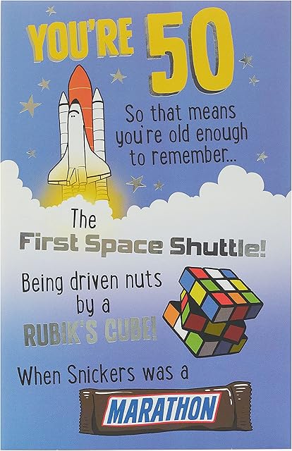 UK Greetings 50th Birthday Card for Him/Her/Friend with Envelope - Funny Humourous Nostalgic Refrences