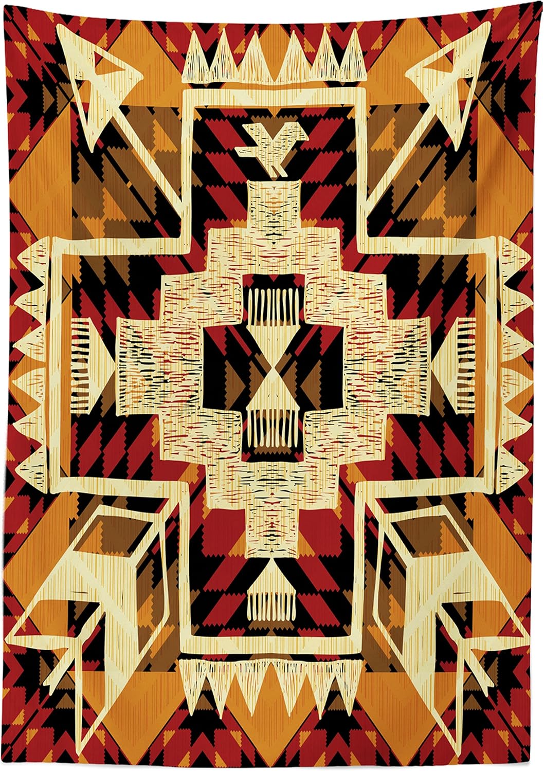Ambesonne Arrow Decor Tablecloth, Native American Inspired Retro Aztec Pattern Mod Graphic Design Boho Chic Art Print, Dining Room Kitchen Rectangular Table Cover, 52" X 70", Cream Merigold 52" X 70" Cream Merigold