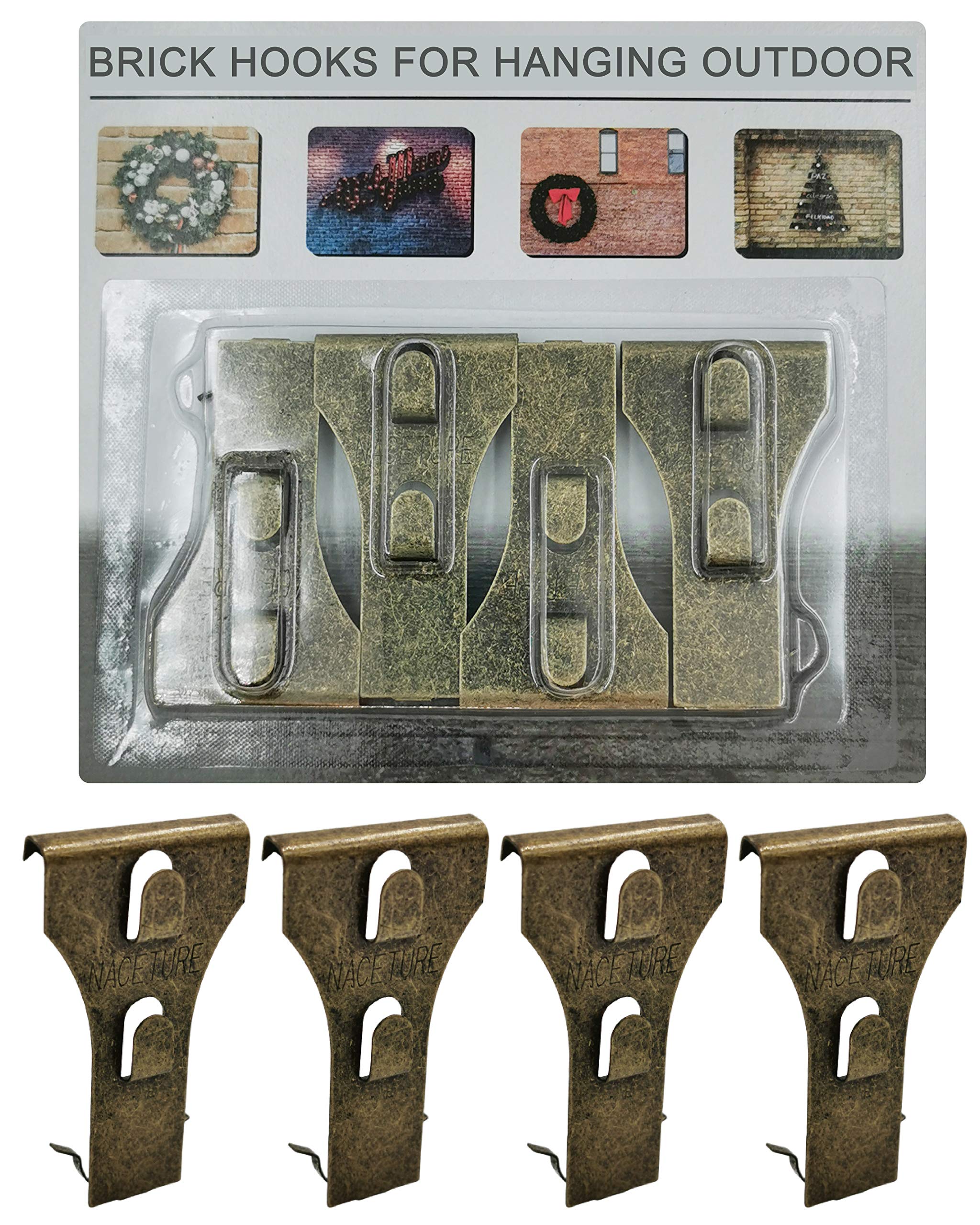 Brick Hook Clips - Bricks Hook Clip for Hanging Outdoors Wall Pictures, Metal Brick Hangers Fastener Hook Brick Clamps Brick Hooks Fireplace, Stone Hooks for Hanging Wreath Light Decorations (4 Pack)