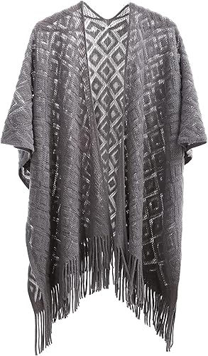 Vista 26 de Soul Young - Chal de punto para mujer, poncho con flecos y capa