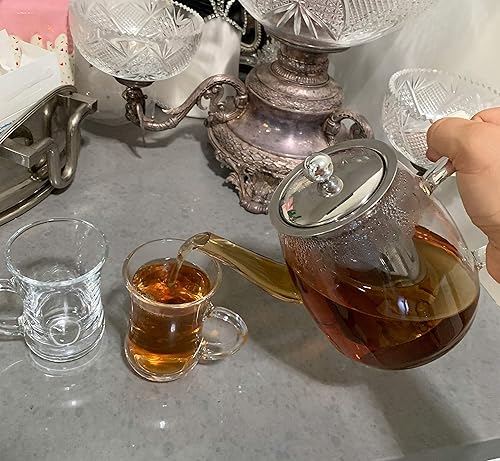 Miniatura 5 de Tetera de vidrio de borosilicato con infusor de acero inoxidable extraíble, 4 tazas de hervidor de agua de 30.4 fl oz, tetera de hojas sueltas y