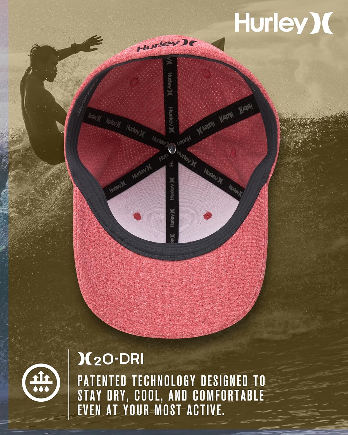 Hurley Men's Baseball Cap – Lightweight Curved Bill H2O Dri Fitted Caps for Men - Image 3