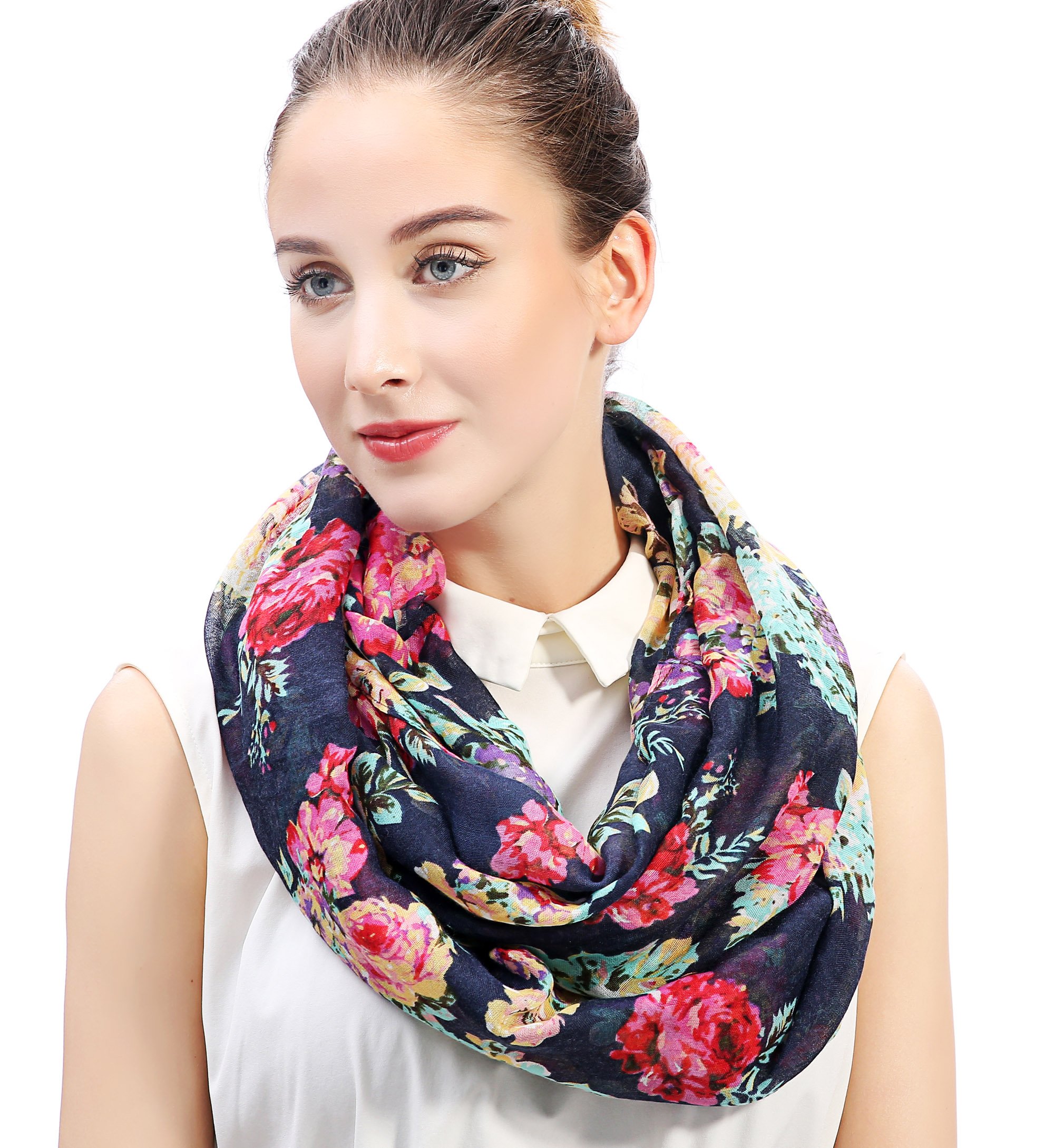 Lina & Lily Butterfly Print Lightweight Snood Scarf (Multi - Butterflies and flowers)