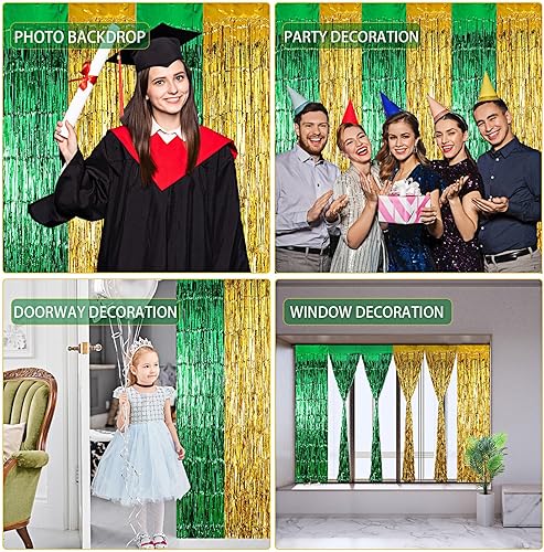 Miniatura 6 de Peryiter 6 cortinas de flecos metálicos de oropel de 3.3 x 6.6 pies, accesorios de telón de fondo para Halloween, cumpleaños, aniversario, despedida