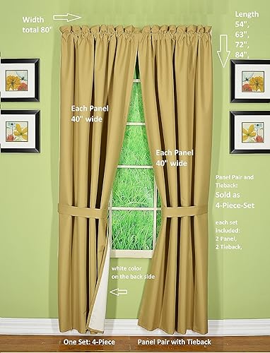 Miniatura 2 de Today's Curtain Horizon 3LayerLock True Blackout - Par de paneles térmicos de 80 pulgadas de ancho con alzapaños, juego de 4 piezas, 54 pulgadas de