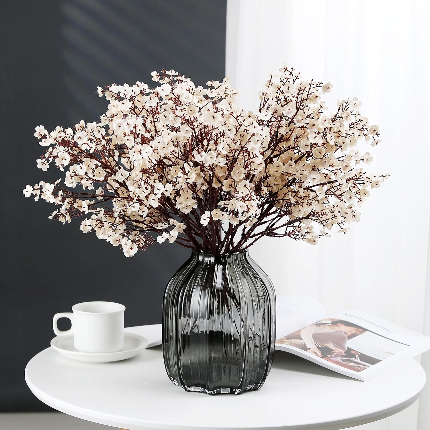 JAKY-Global Babys Breath Fabric Cloth Artificial Flowers 20 Bundle European Fake Silk Plants Decor Wedding Party Decoration Bouquets Real Touch DIY Home Garden (Beige, 20 Bundles)