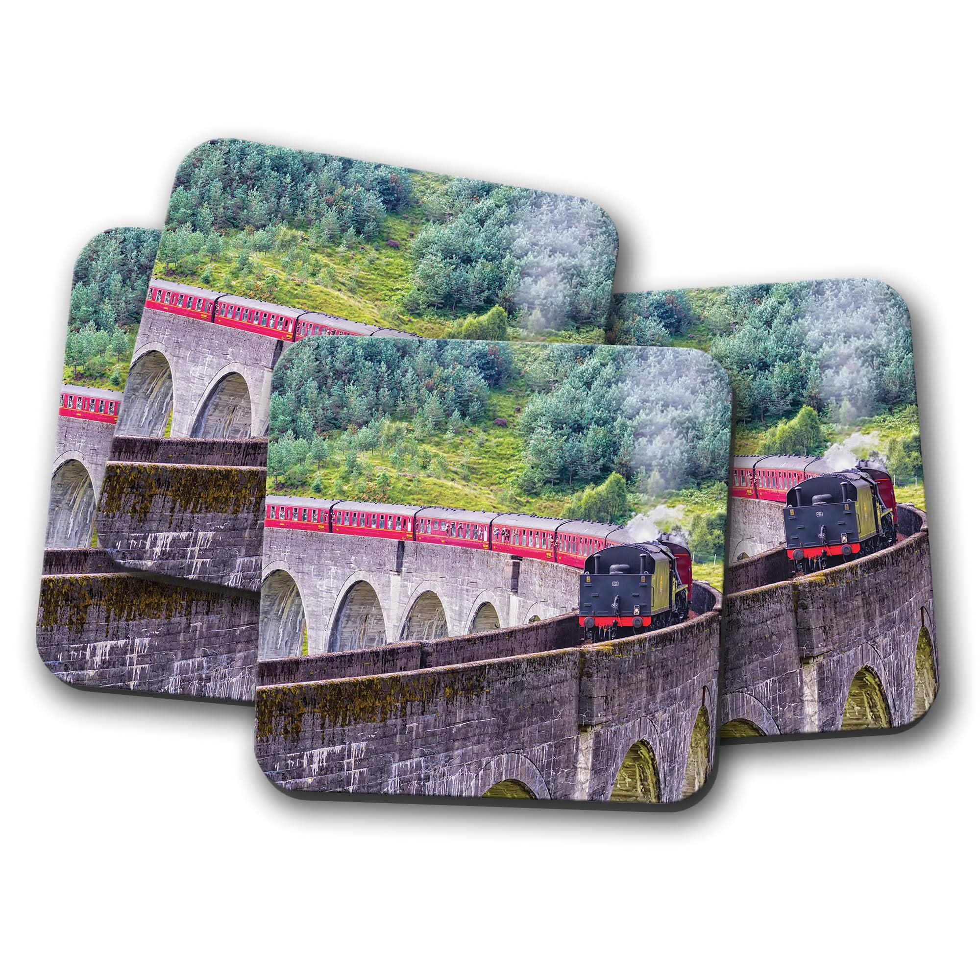 Destinationvinyl Multicolor 4 Set - Train Coaster - Viaduct Bridge Spotter Steam Dad #8564