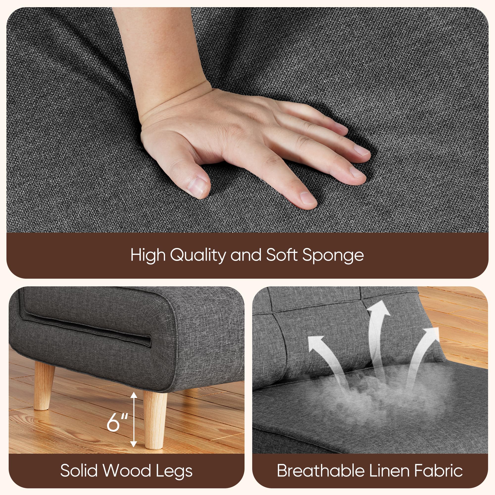 Best Sofa Bed Chair Picks for 2026 3 Ahomly 3 in 1 Convertible Sleeper Chair Bed, 6 Angle Backrest, Dark Gray — product photo