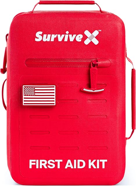 SurviveX Large Waterproof First Aid Kit for Car, Travel & Home - Emergency Kit for Hiking, Camping, Backpacking and Outdoors - Includes Zip Stitch Wound Closure Strips