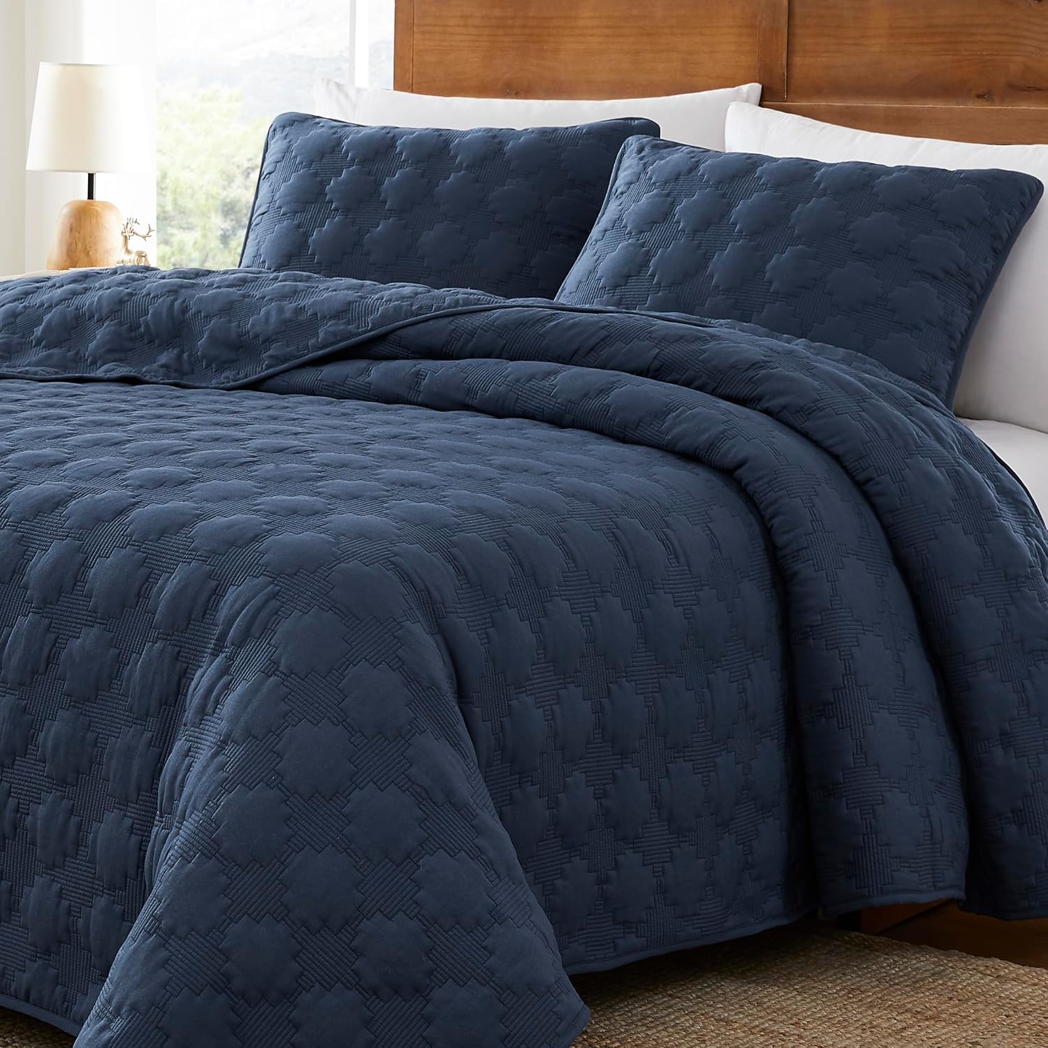 palassio Navy Blue Quilt King Size Bedding Sets with Pillow Sham, Lightweight Bedspread Coverlet, Ultra Soft Microfiber Quilted Blanket Thin Comforter Bed Cover for All Season, 3 Piece, 104x90 inches