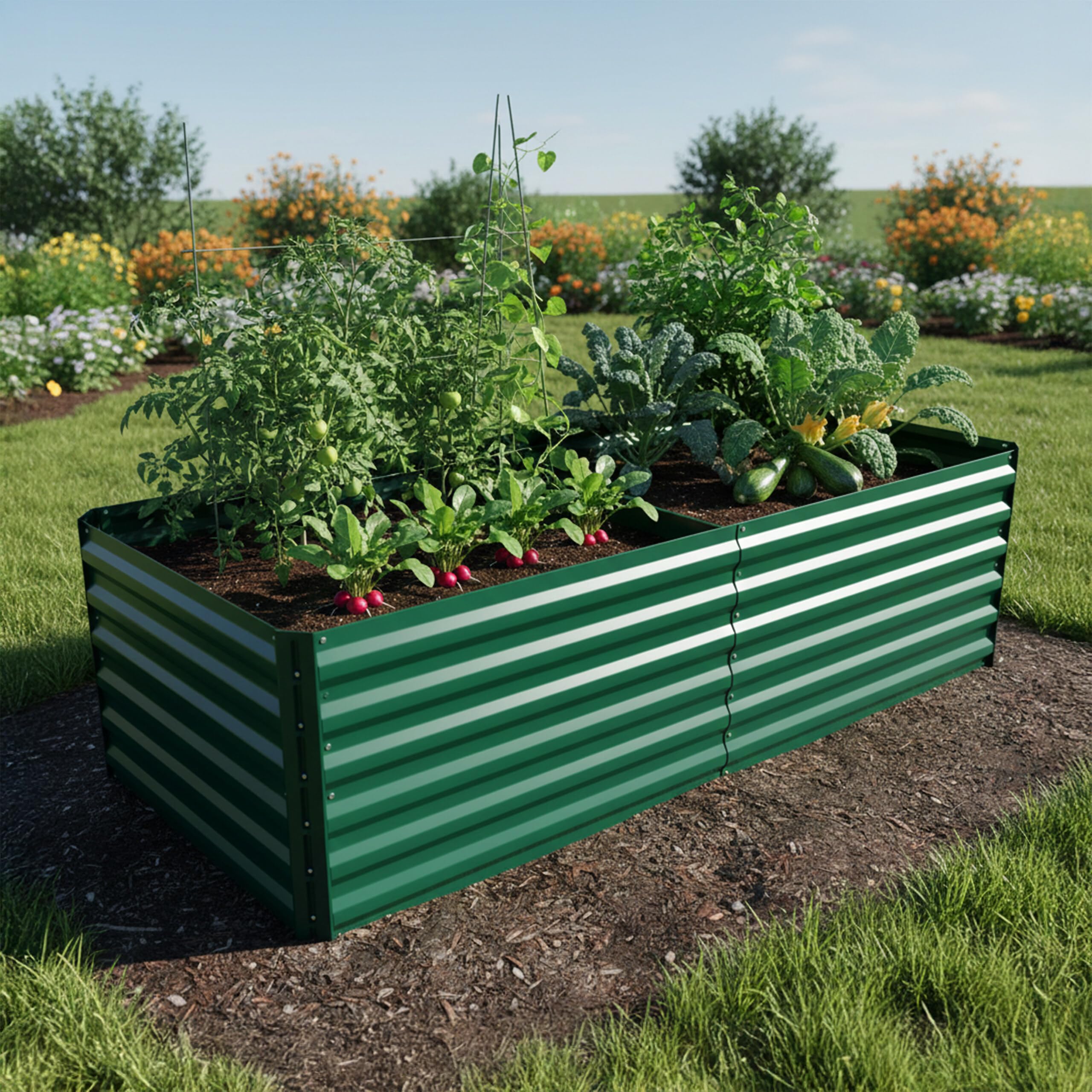 RelaxRelaxdays Bac surélevé, métal galvanisé, Fleurs, Plantes & légumes, HxLxP : 60x200x100 cm, bac rectangulaire, Vert