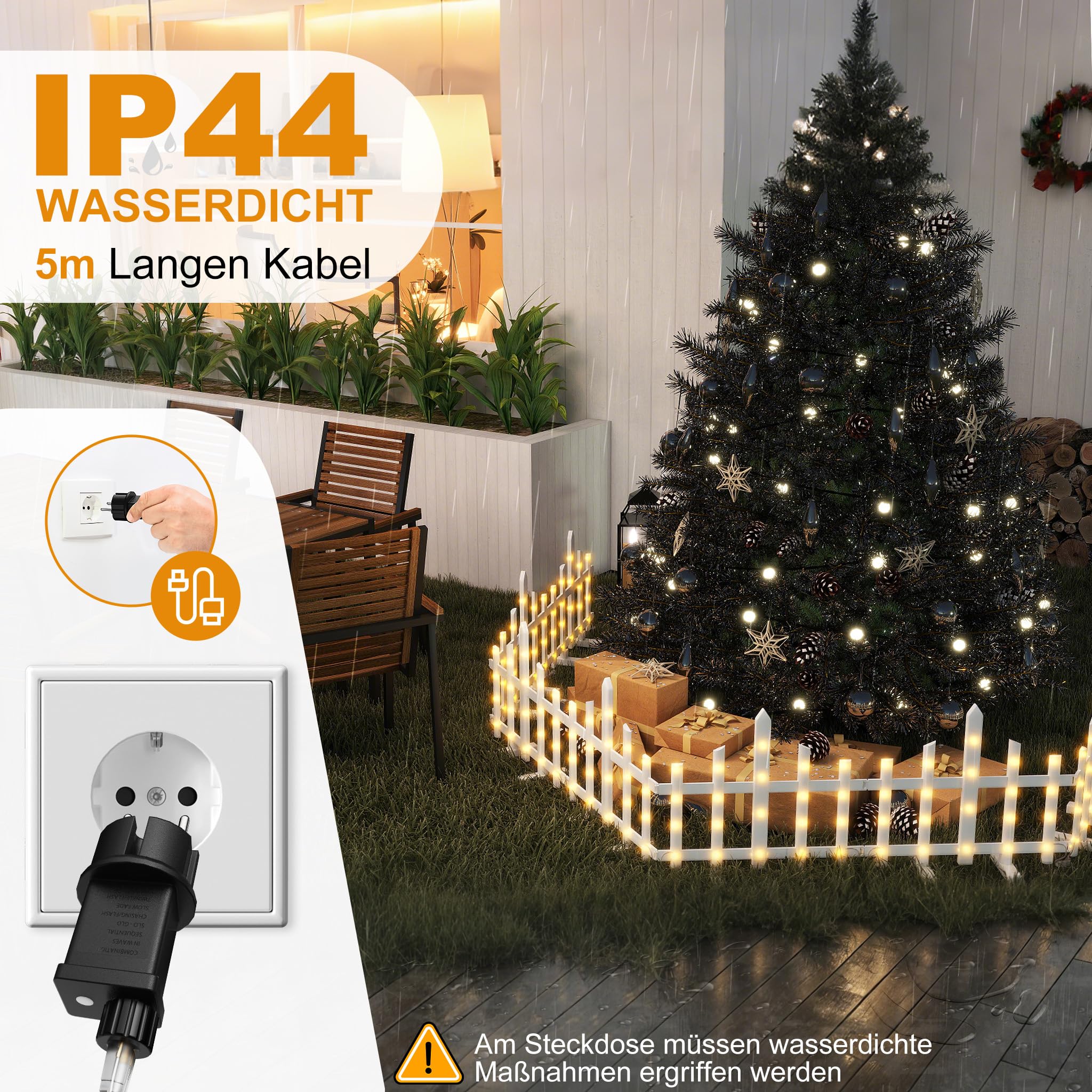 LED-Gartenzaun Mit Beleuchtung - Dekorativer Weihnachtszaun In Wellenform, 1,75m, 5-teilig