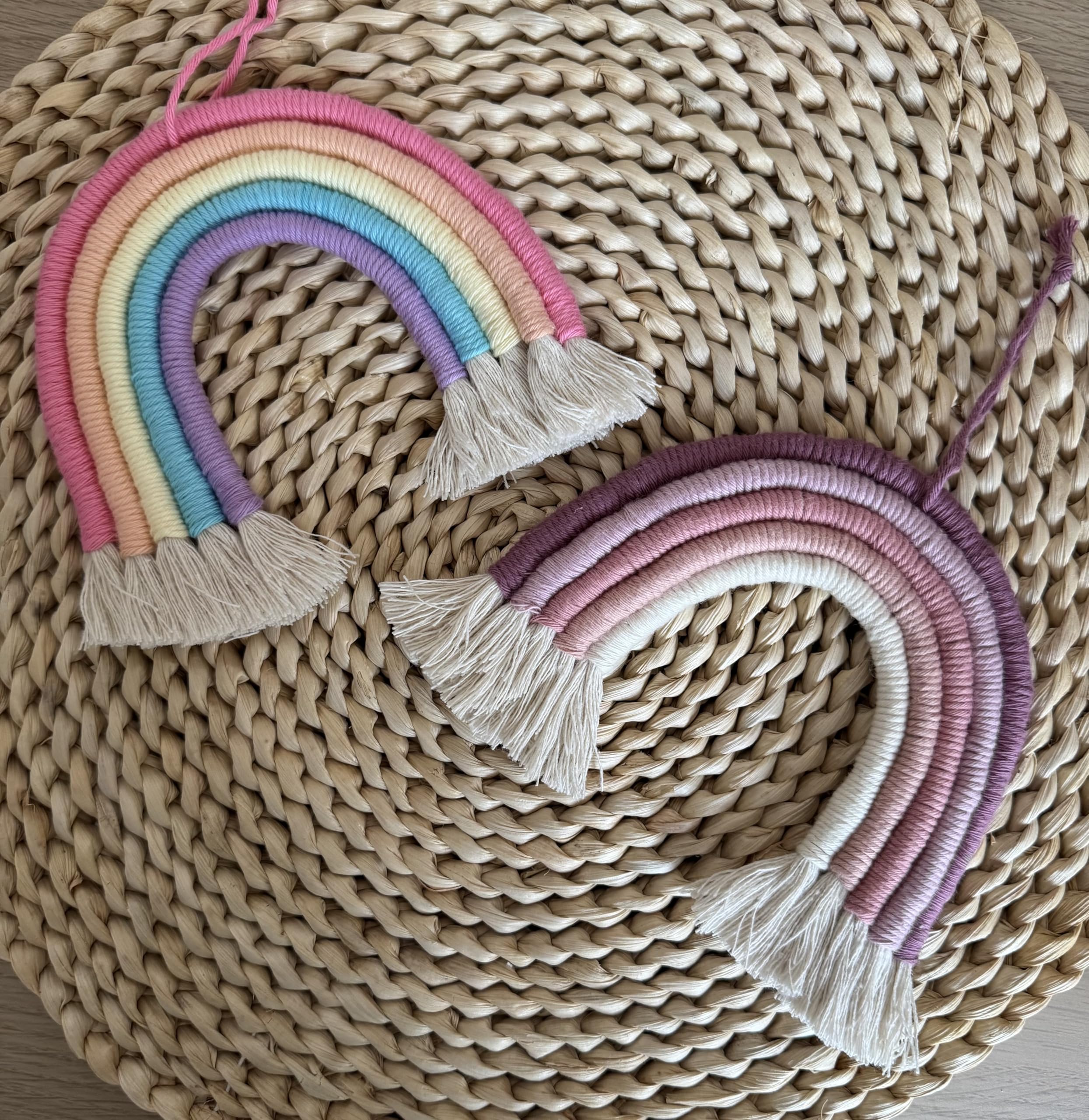 Enia Store DIY Set of 2 Macrame Rainbows Wall Hangings Craft Kit for Begginers, Pink, Purple, Yellow, Turquoise, White - Image 2