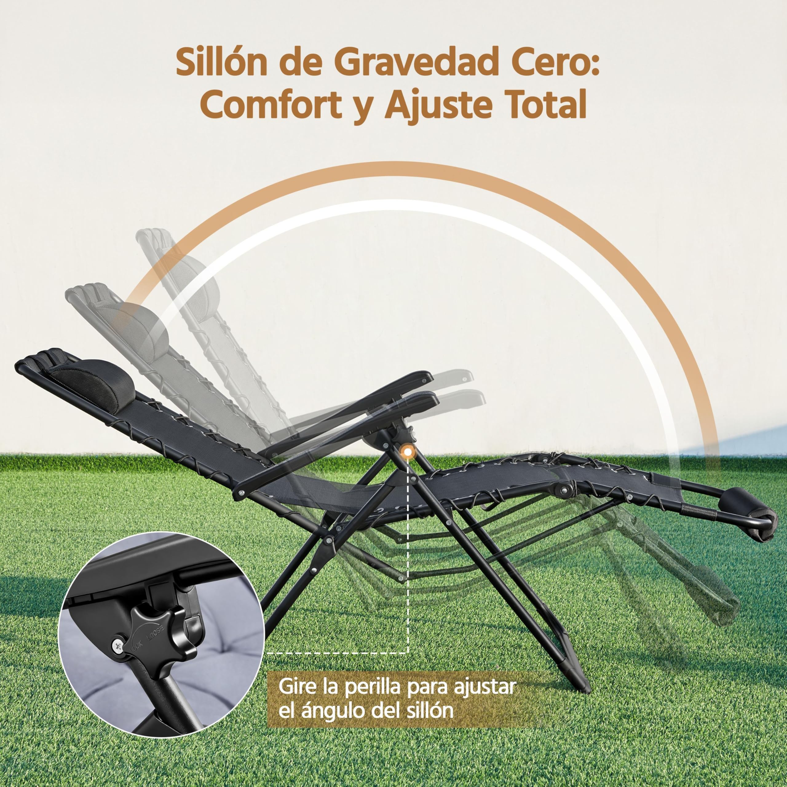 Yaheetech Tumbona Plegable y Resistente, Tumbonas Jardin Exterior, Capacidad de Carga 200kg, Tapizado Ergonómico, Respaldo Ajustable, Cojín Cervical, Portavasos y Cojín, Gris Oscuro/Negro