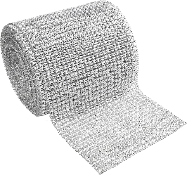 Handi Stitch Silver Crystal Rhinestone Diamond Ribbon - 9.14m / 10 Yard Roll - 12cm / 4.72 inches Wide - DIY Sparkling Bling Mesh - DIY Arts & Crafts, Wedding/Birthday Event Decorations, Belts & Cake
