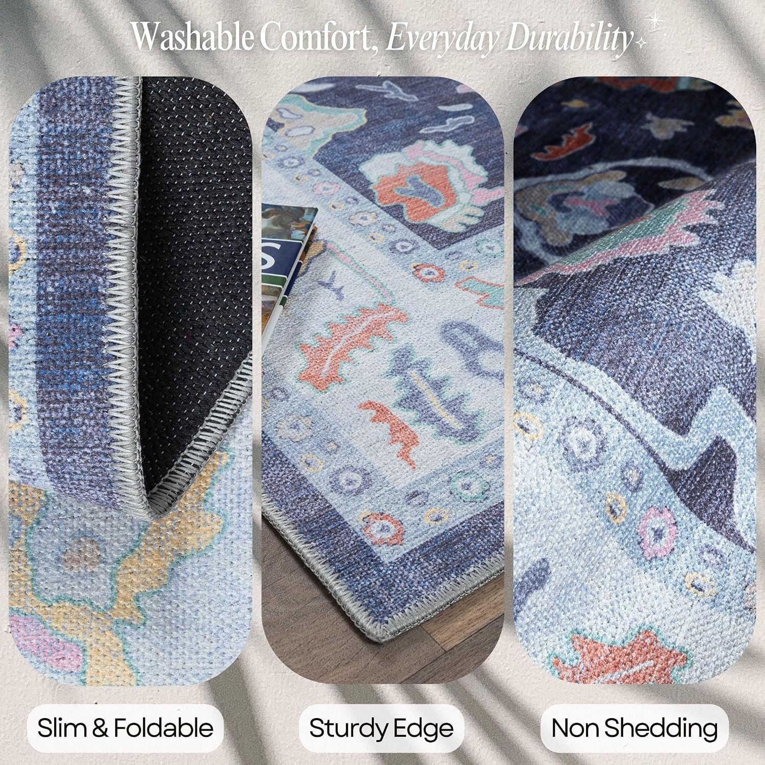  Modern Oushak Rug 2x3, Vintage Turkish Navy Blue Oriental Antique Inspired Area , Washable Foldable Luxury Living Room Bedroom (388NB, 2' x 3') thumbnail
