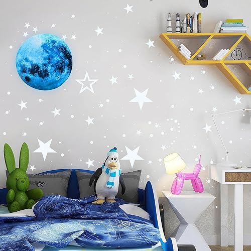 Miniatura 4 de Riakoob Moon and Star Castle - Calcomanías luminosas para pared, brillan en el rosa oscuro, decoración mágica para dormitorios (luna rosa)