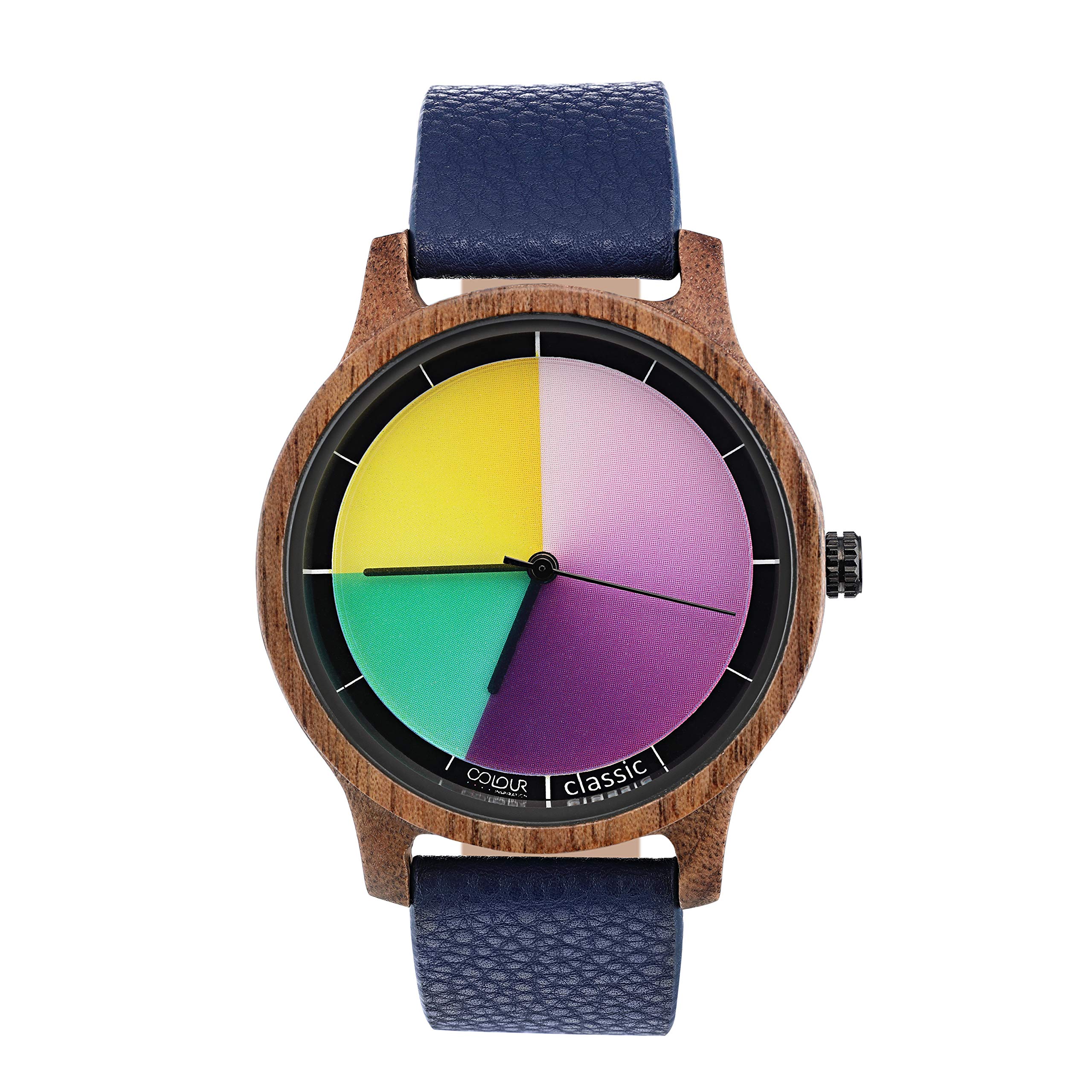 Rainbow Watch - Cool Wood Classic Orologio da polso unisex al quarzo, cinturino in vera pelle