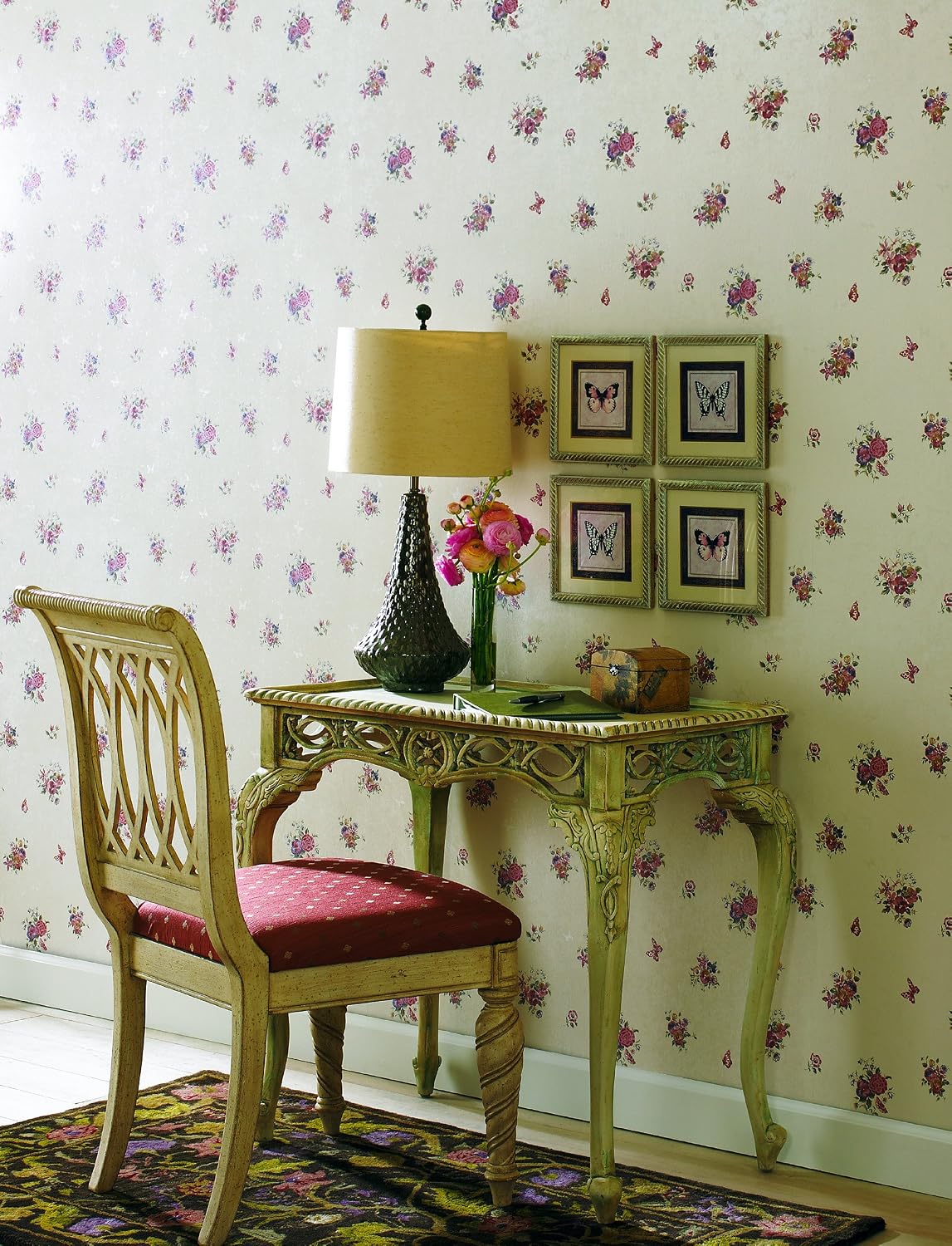 Brewster Home Fashions 980-62739 Silks Flowers and Butterflies Wallpaper, 20.5-Inch by 396-Inch, Red