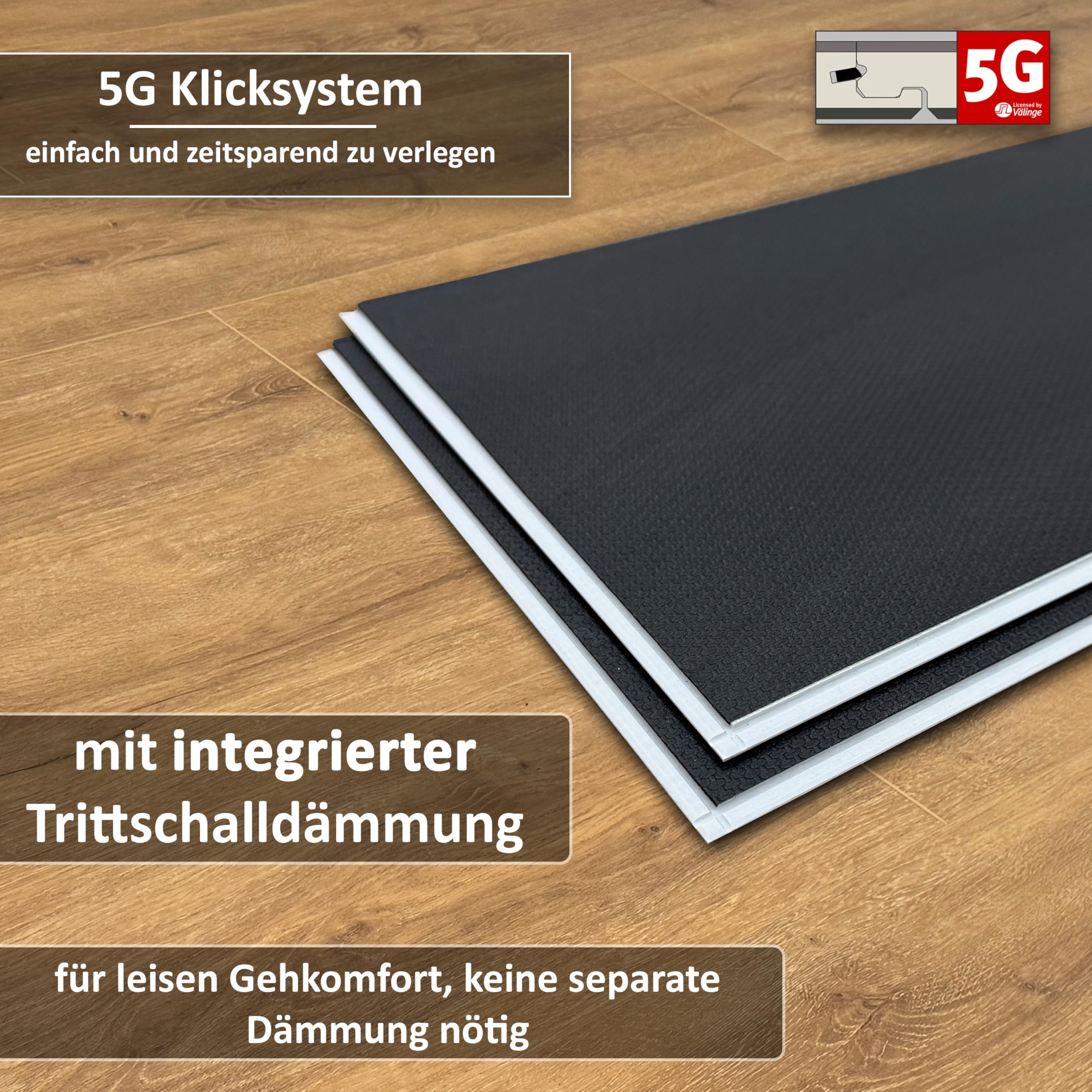 TRECOR Klick Suelo de vinilo XXL, tablón de 6,5 mm de grosor, con capa de desgaste de 0,5 mm, incluye sonido de impacto, resistente al agua, 1 m² (1 m², suelo de vinilo, roble natural oscuro)
