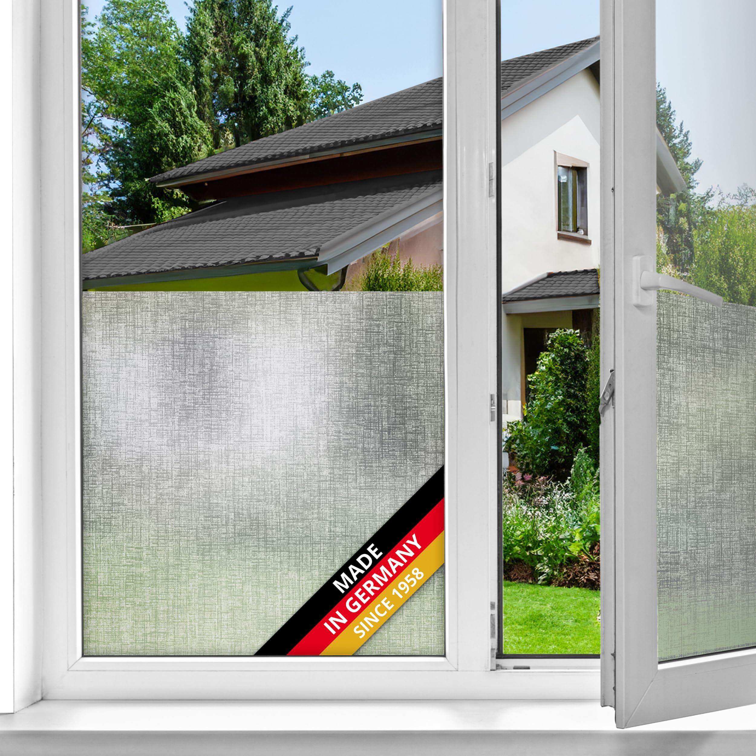 d-c-fix window film privacy Lynn – 67,5cm x 1,5m – static vinyl films for glass windows with a structural design – self-adhesive, opaque, frosted, decorative for bathroom, home & kitchen