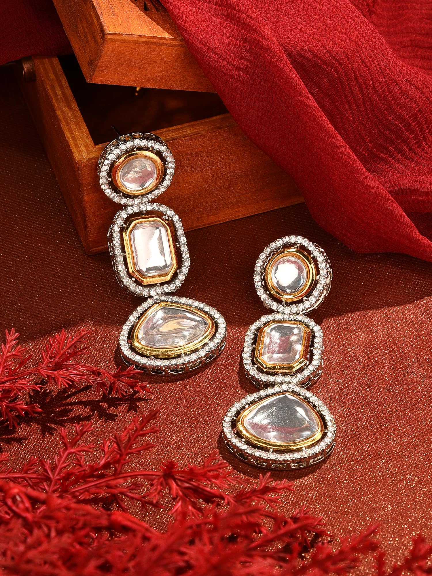 Two Tone Stones & Austrian Diamonds Dangle Earring - ZPFK16497