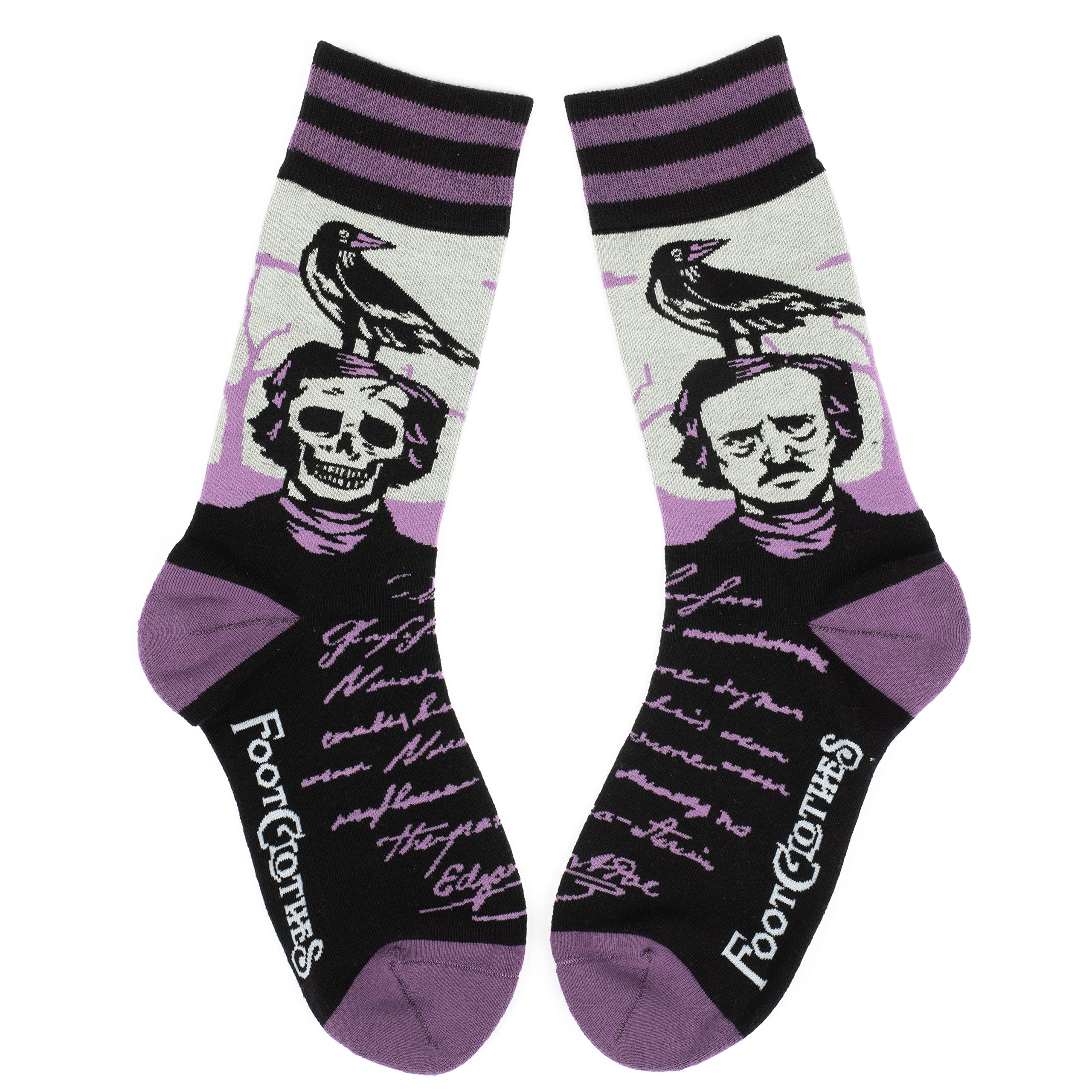 FootClothes Goth Crew Socks Unisex OSFM, The Raven Poe, 6-13