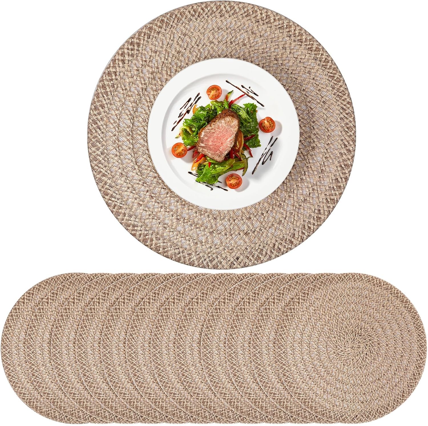 12 Pcs Jute Placemats 15 Inches Boho Braided Rustic Woven Table Mats for Dining Table Farmhouse Coasters Chargers for Easter Thanksgiving Christmas Party Wedding Events(Classic)