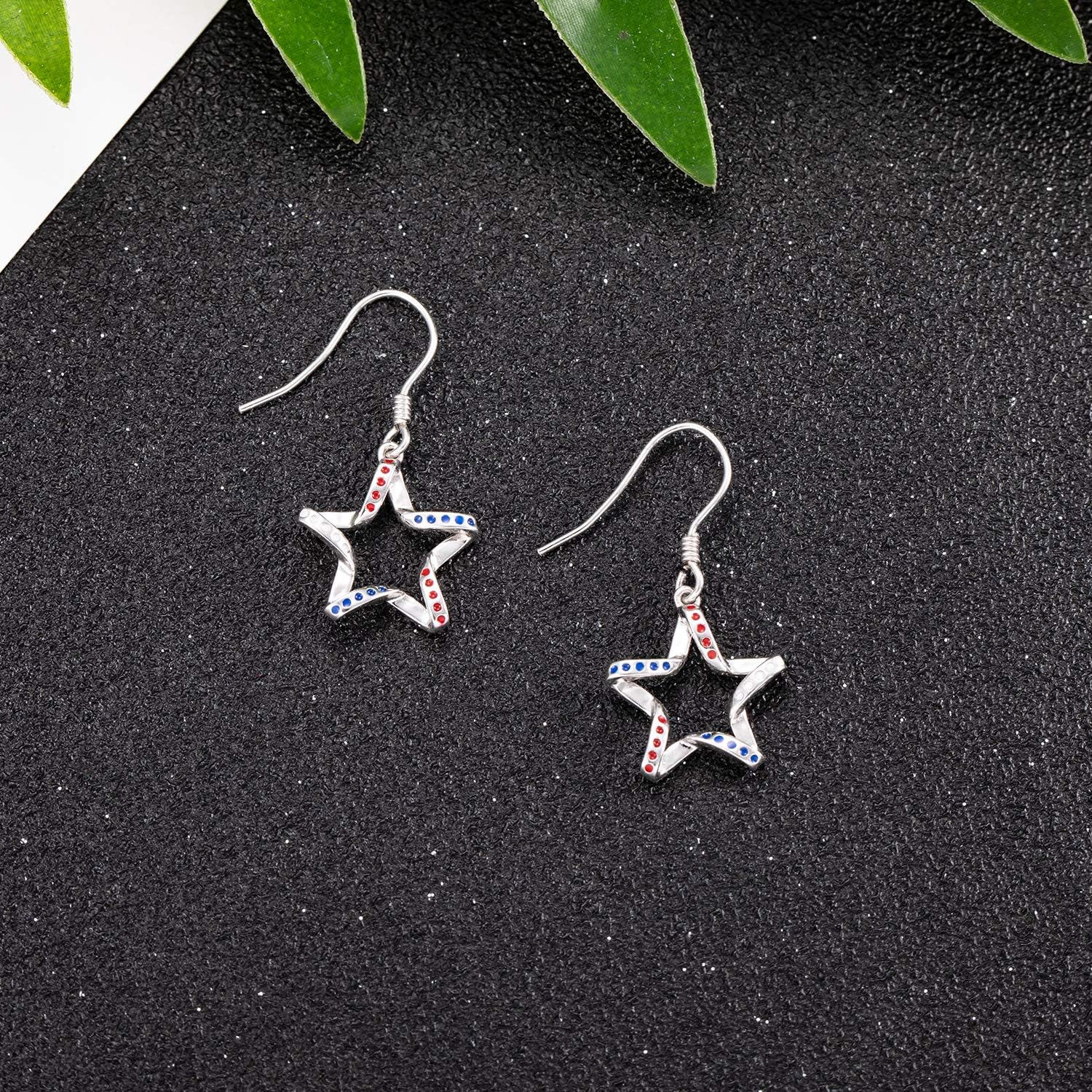 American Patriotic Flag Stud Earrings: 925 Sterling Silver USA Flag Earrings America Independence Day 4th of July Patriotic Jewelry Gifts for Women