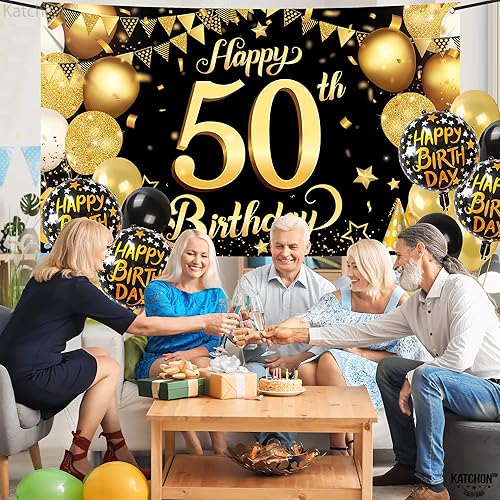 Miniatura 8 de KatchOn, Black and Gold Happy 50th Birthday Banner - XtraLarge, 72x44 Inch  Happy 50th Birthday Backdrop  50th Birthday Decorations for Men  Happy