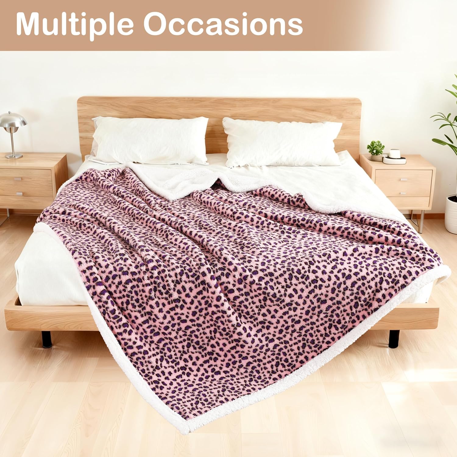 Electric Heated Blanket Full Size 72"×84" with 9 Heating Levels & 1-10Hs Auto Off, Plush Sherpa, Energy Efficient, Machine Washable, for Couch & Bed, Leopard Print Pink & Purple - Image 2