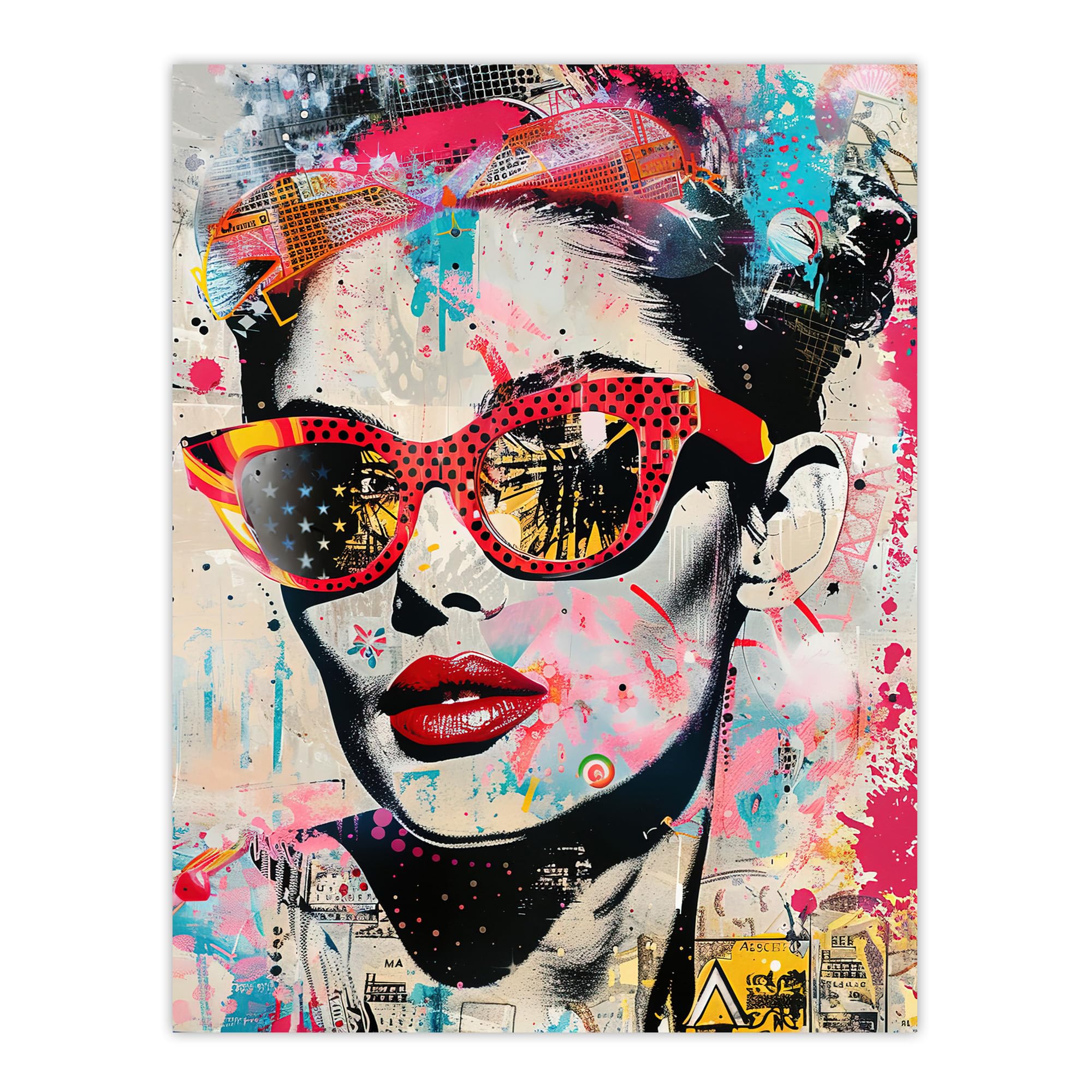 Vintage Lady Sunglasses Portrait Street Pop Art Wall Art Print - Artery8 - W24 inch x H32 inch