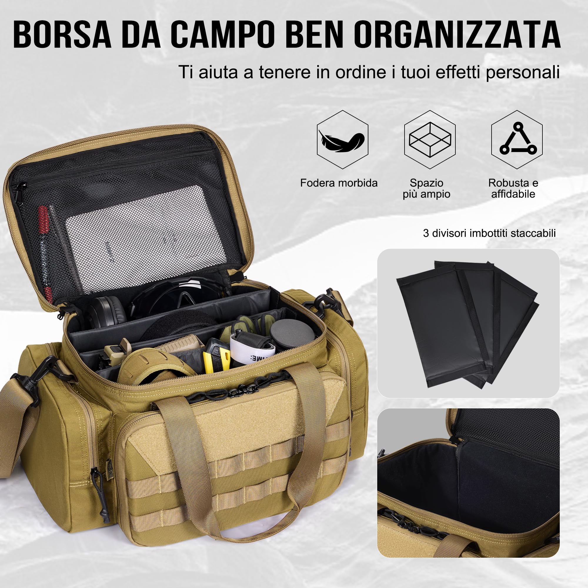 OneTigris Range Bag, Borsa Tattica per la Polizia, Borsa per Armi Tattiche per Caccia, Tiro a Segno, Pesca, Escursionismo, Outdoor, Marrone Coyote