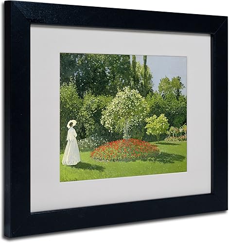 Miniatura 1 de Jeanne Marie Lecadre in The Garden por Claude Monet - Lienzo decorativo para pared, marco negro, 11 x 14 pulgadas