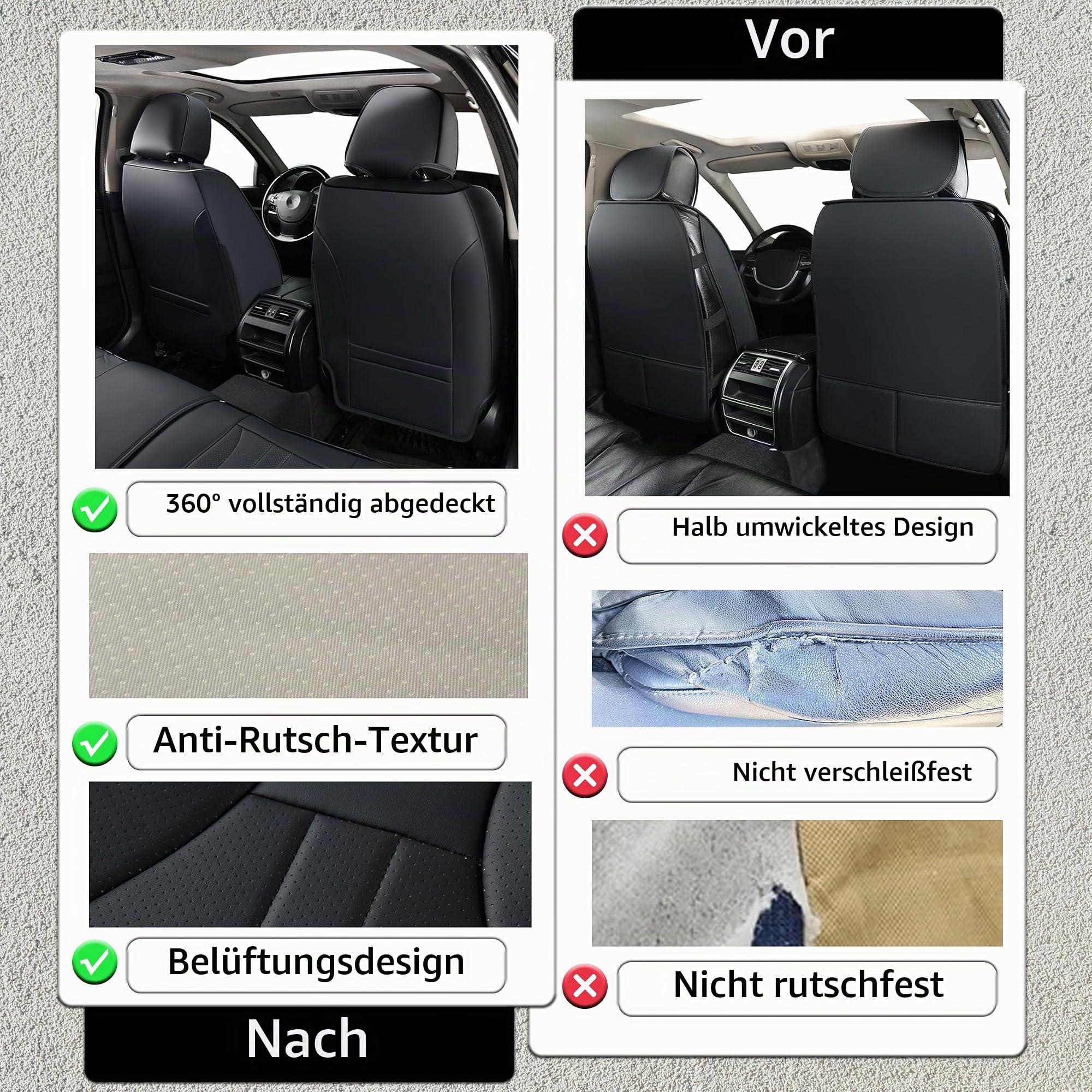 Universelle Komplettsatz-Autositzbezüge für 5 Sitze für Autos, SUVs, Limousinen & LKWs – Wasserdicht, Napa-Leder, Sitzschoner für Vorder und Rücksitze, Autoinnenausstattung Zubehör (Schwarz)